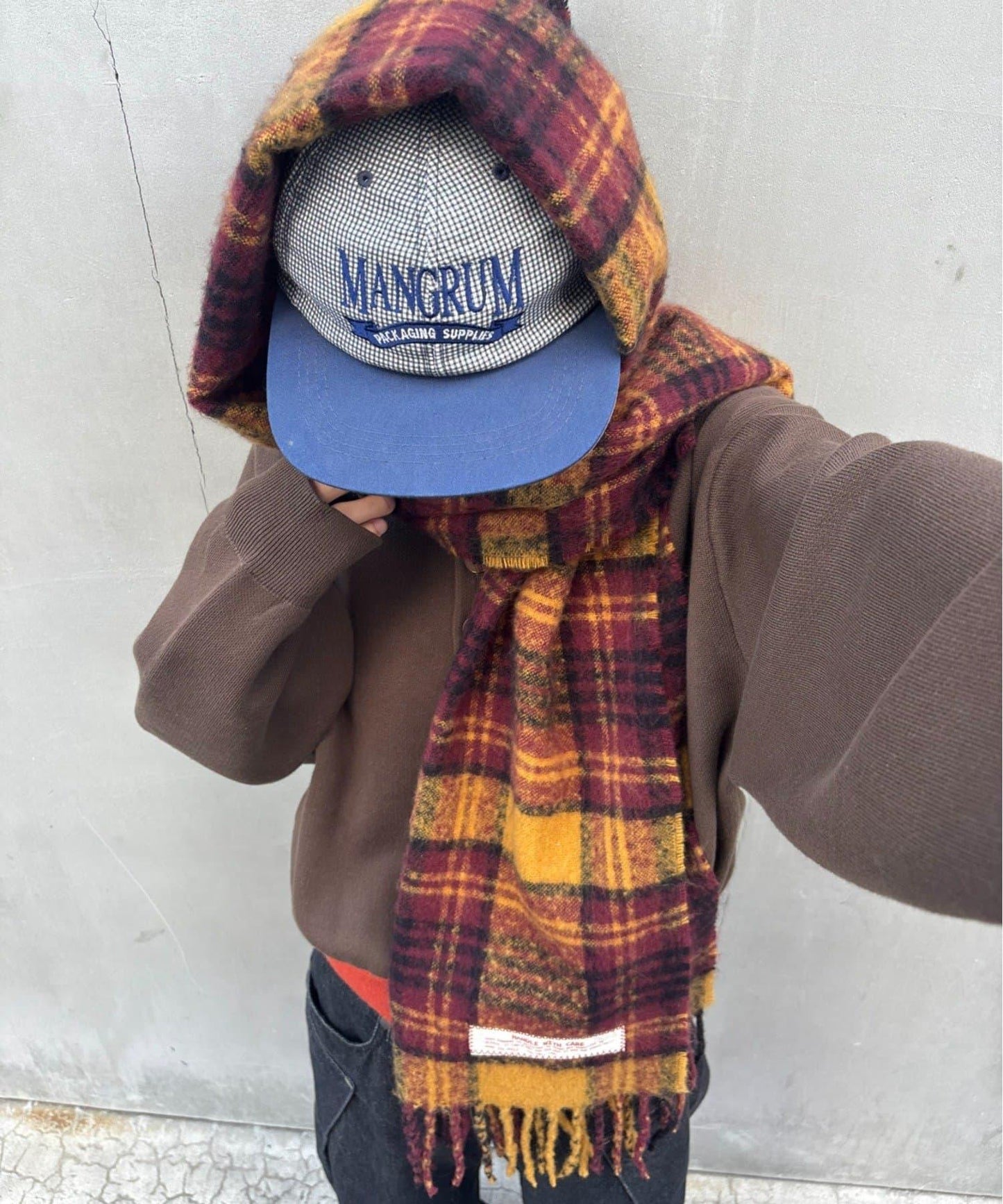 【UNISEX】格紋流蘇圍巾