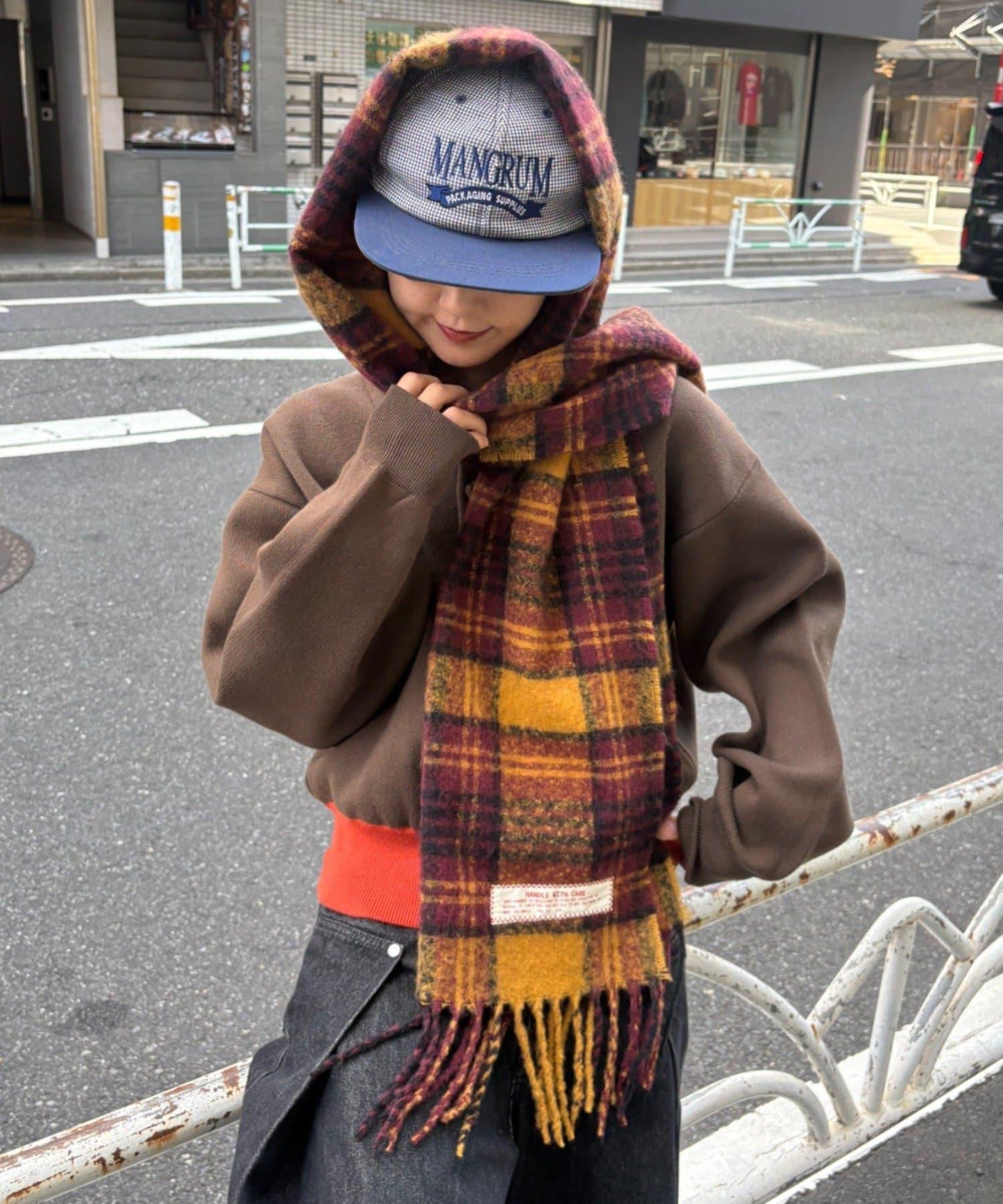 【UNISEX】格紋流蘇圍巾