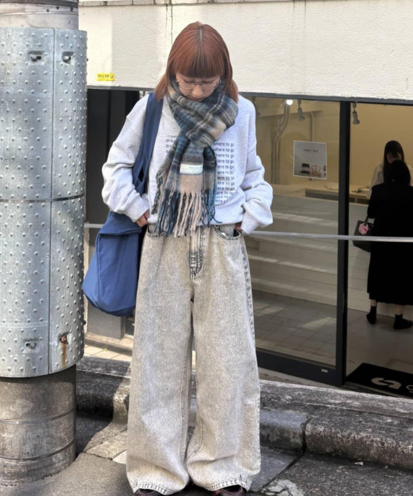 【UNISEX】格紋流蘇圍巾