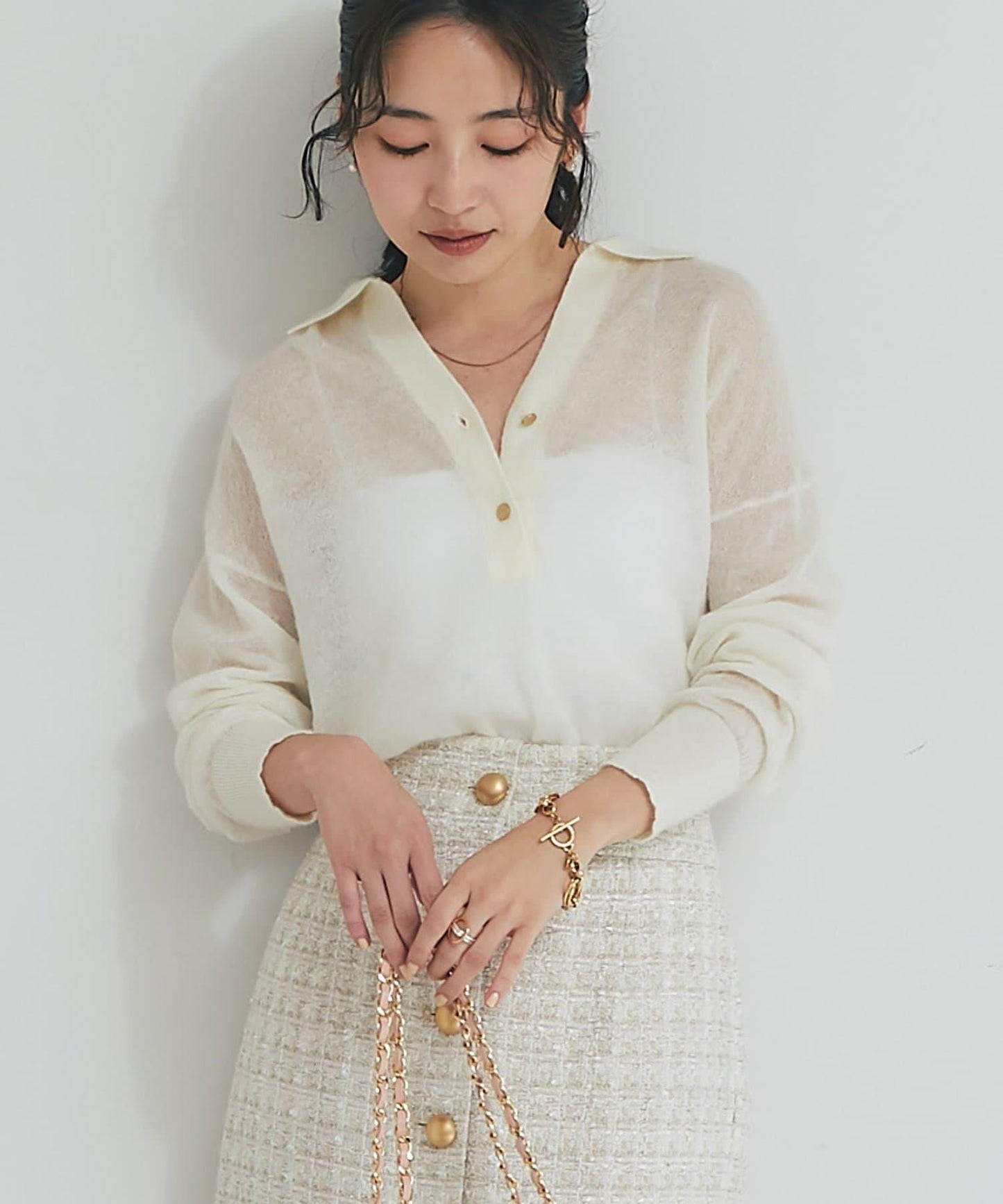 【La boutique BonBon】馬海毛混紡透視針織POLO衫