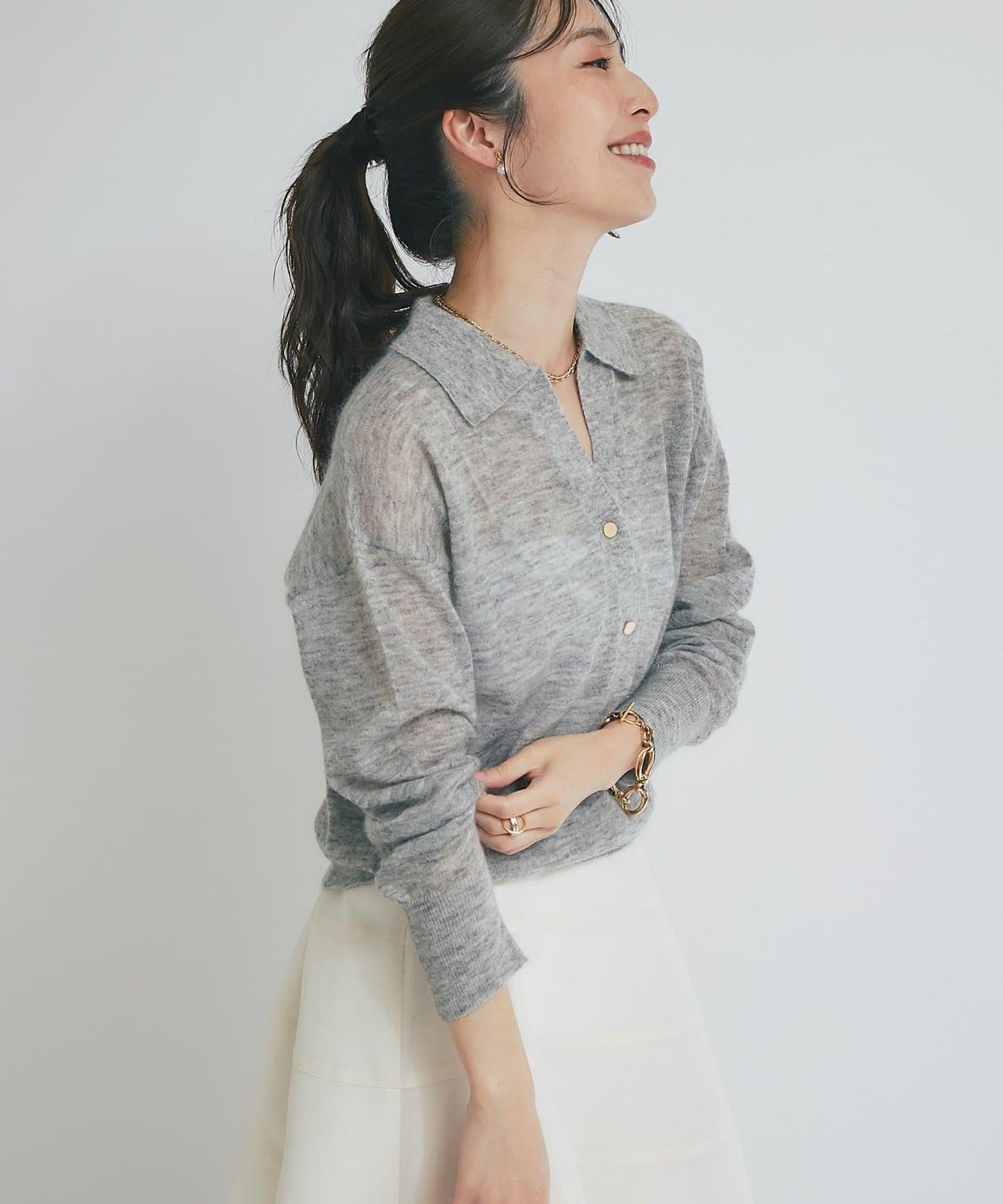 【La boutique BonBon】馬海毛混紡透視針織POLO衫