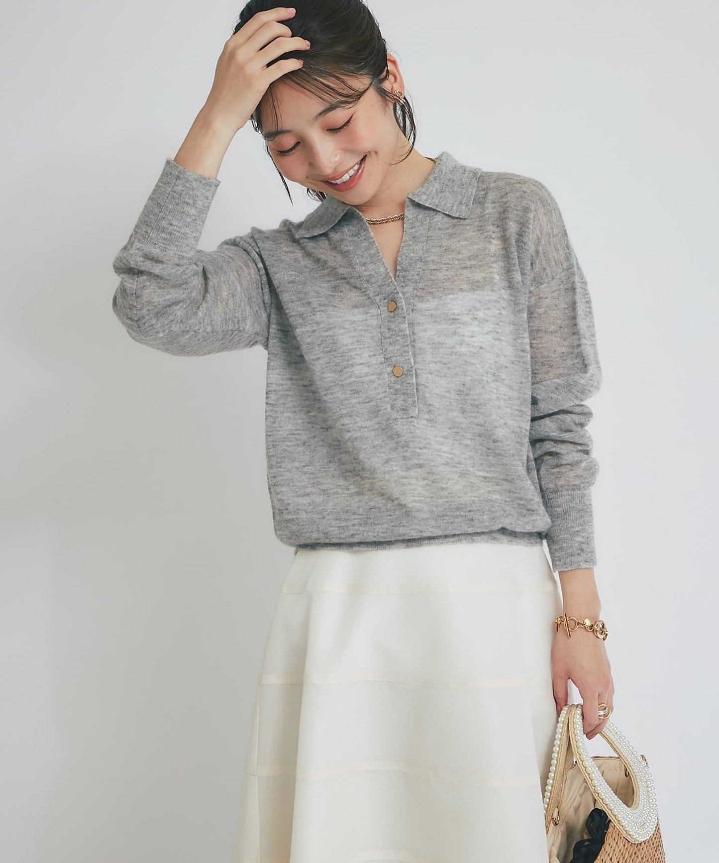 【La boutique BonBon】馬海毛混紡透視針織POLO衫