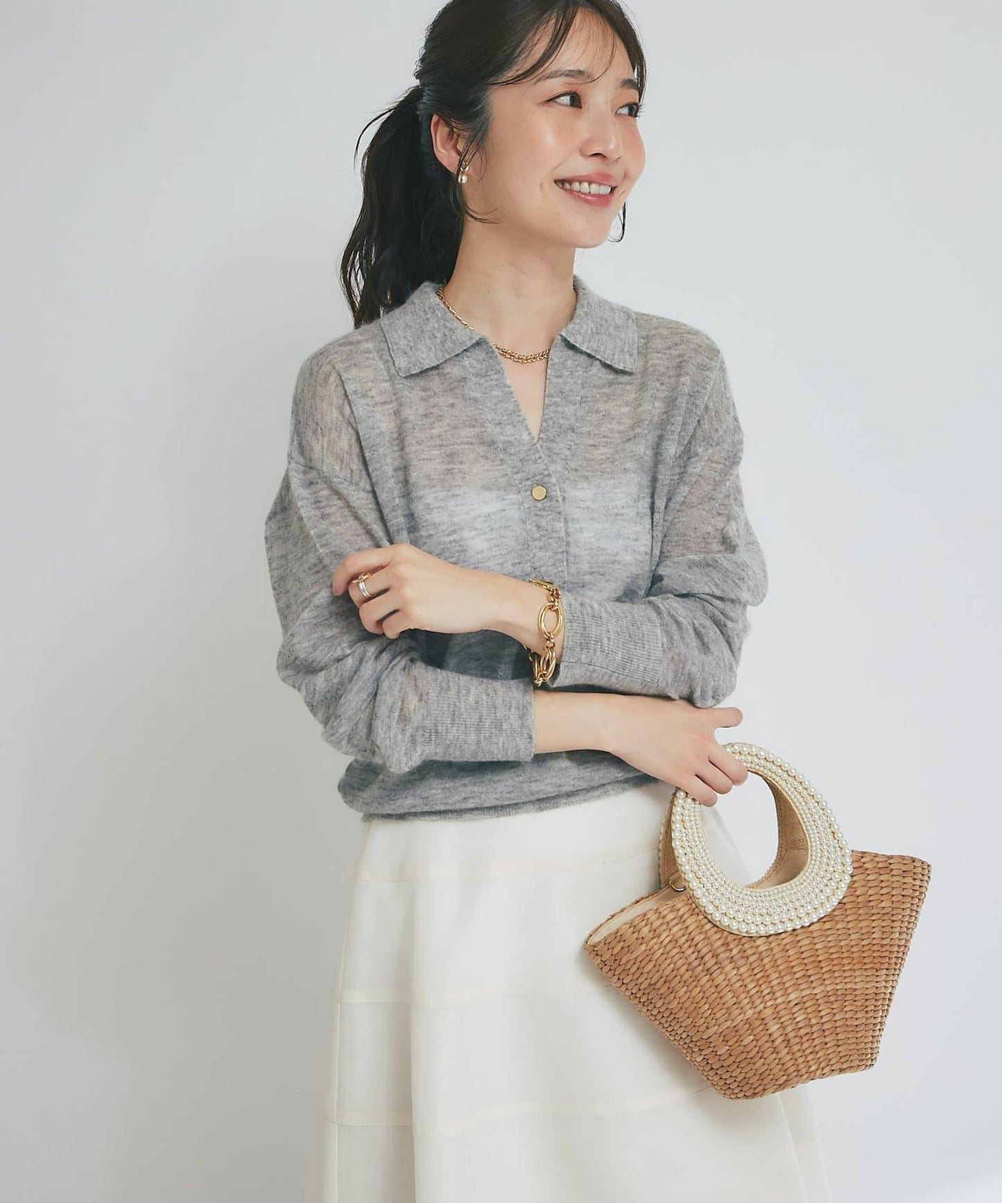 【La boutique BonBon】馬海毛混紡透視針織POLO衫