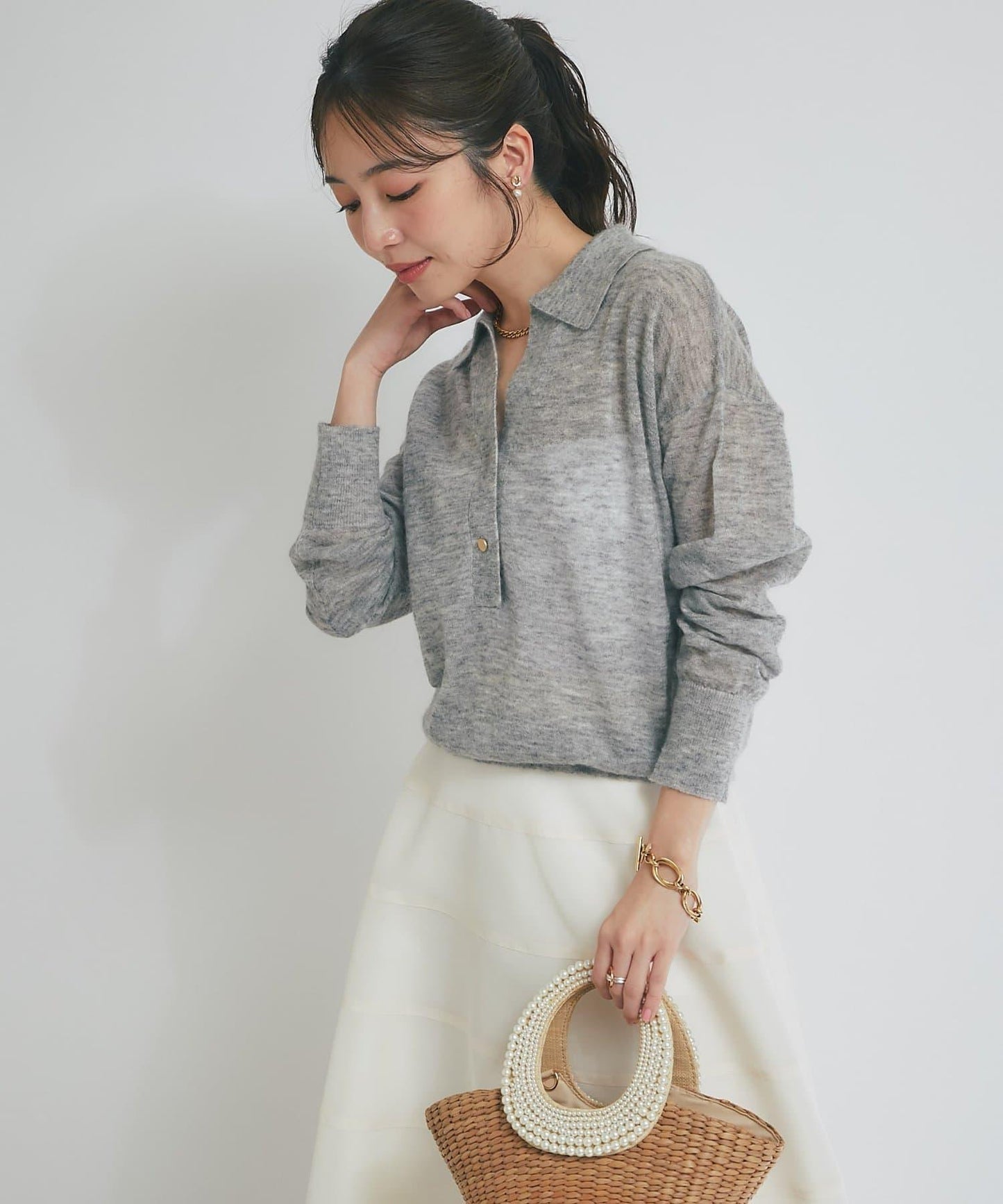 【La boutique BonBon】馬海毛混紡透視針織POLO衫