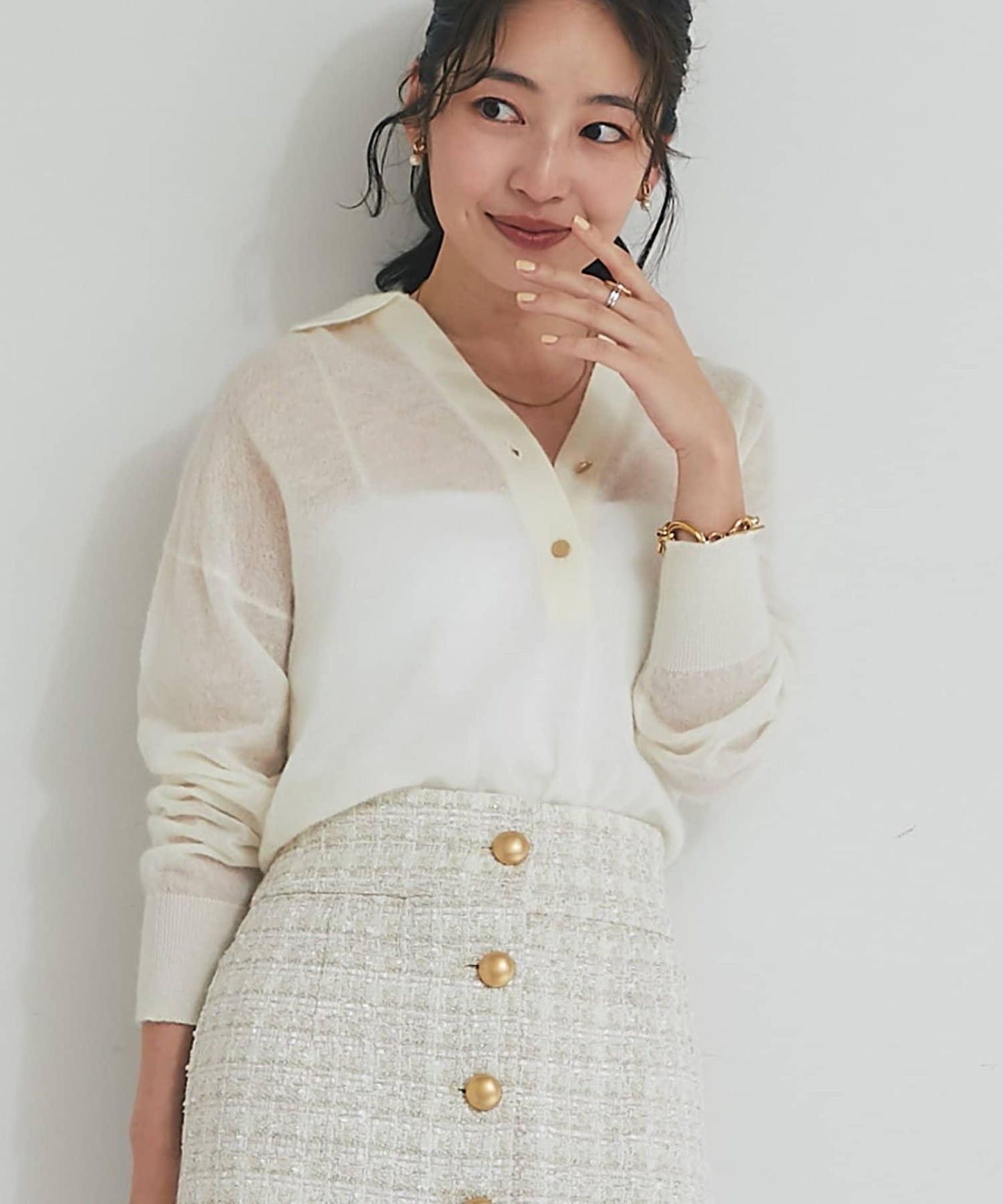 【La boutique BonBon】馬海毛混紡透視針織POLO衫
