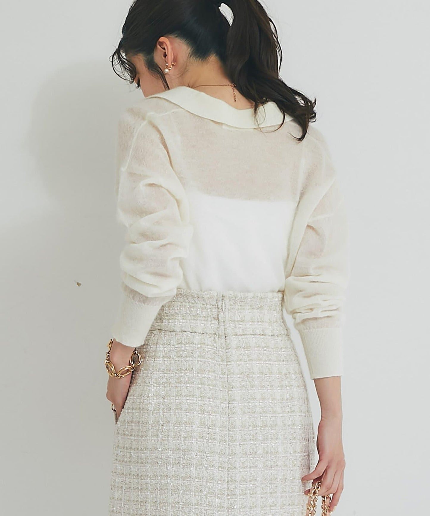 【La boutique BonBon】馬海毛混紡透視針織POLO衫