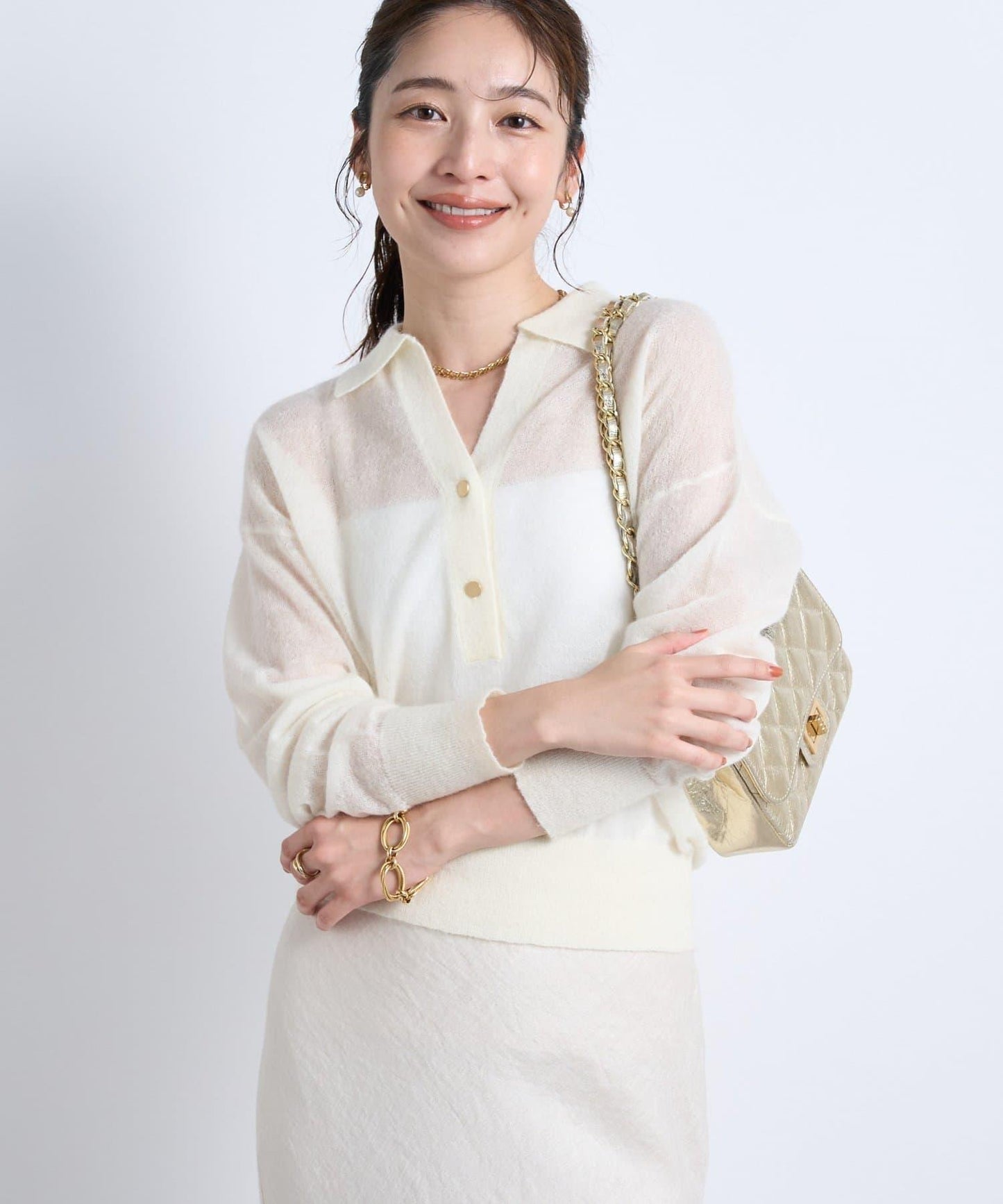 【La boutique BonBon】馬海毛混紡透視針織POLO衫