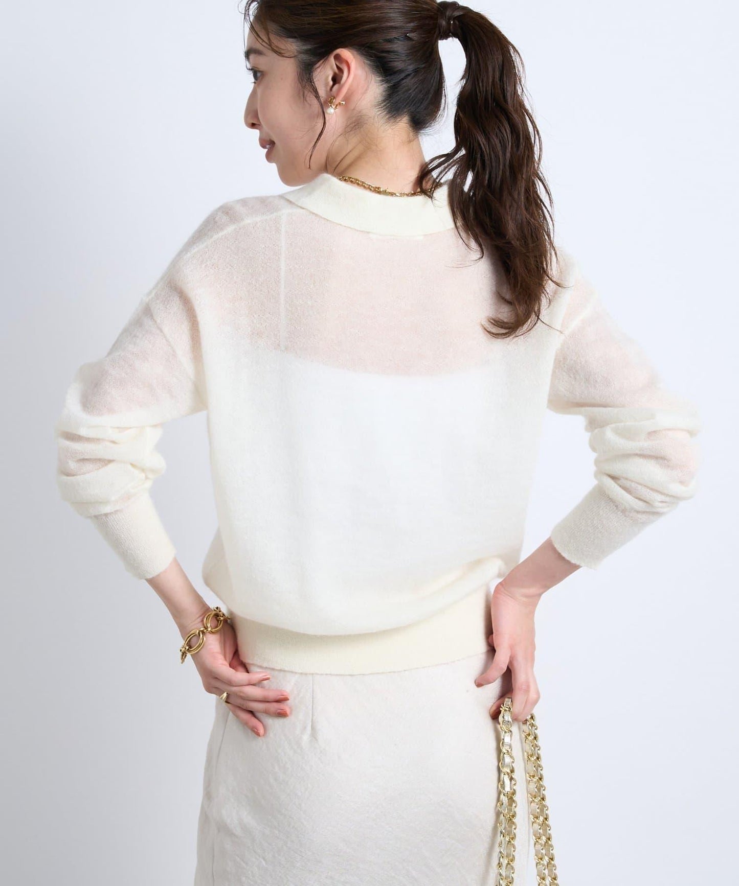 【La boutique BonBon】馬海毛混紡透視針織POLO衫