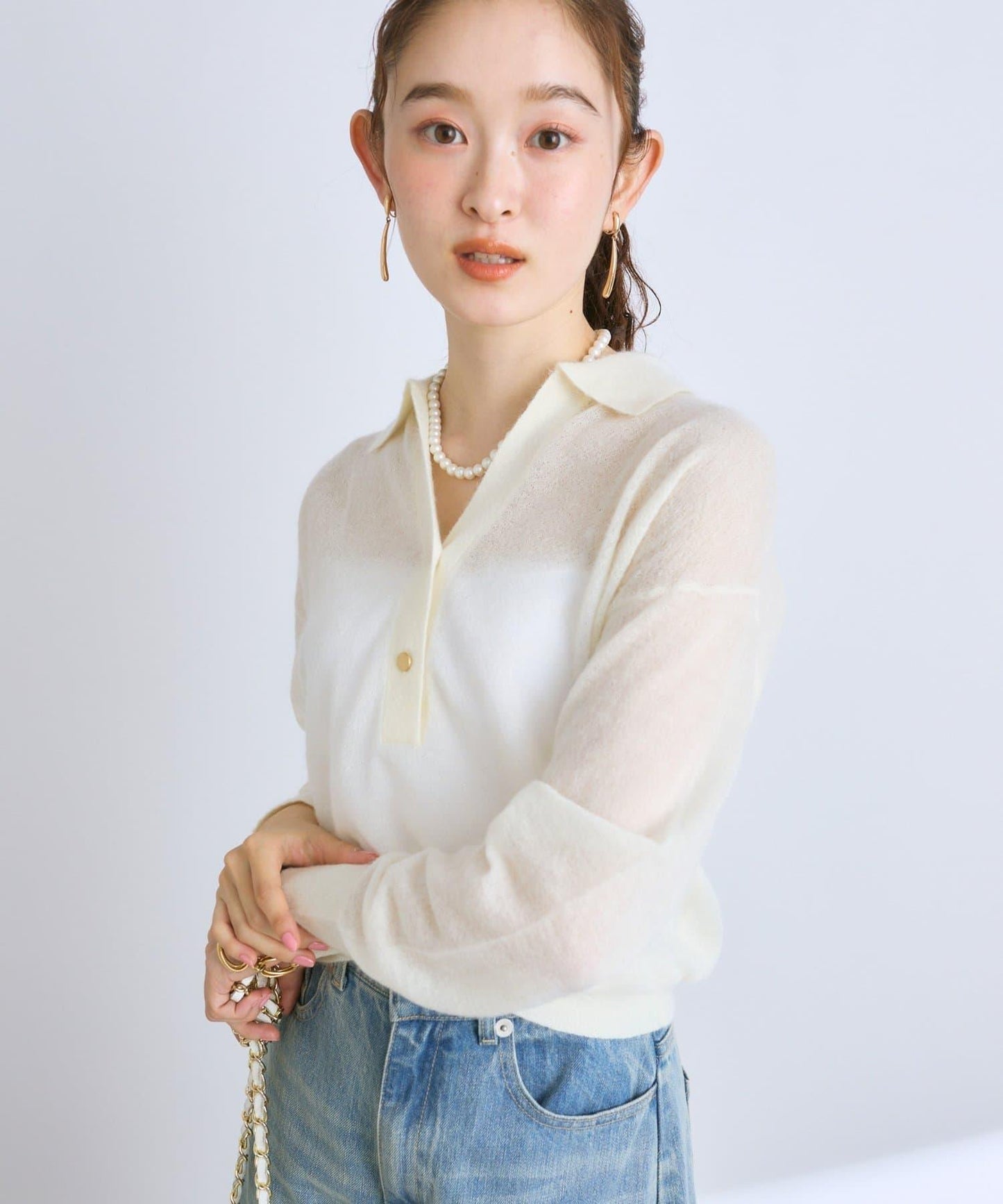 【La boutique BonBon】馬海毛混紡透視針織POLO衫