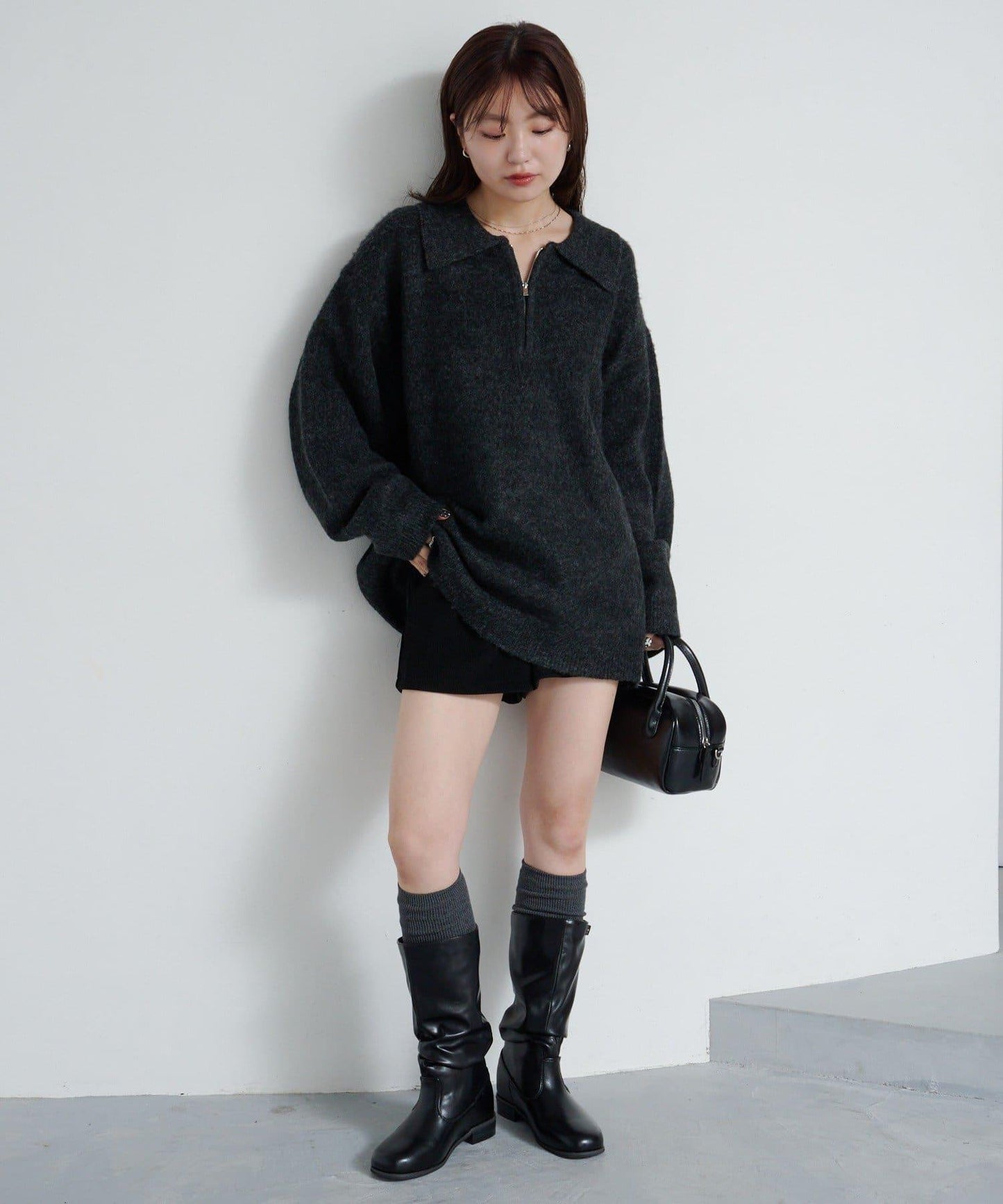 條紋拉鍊針織衫