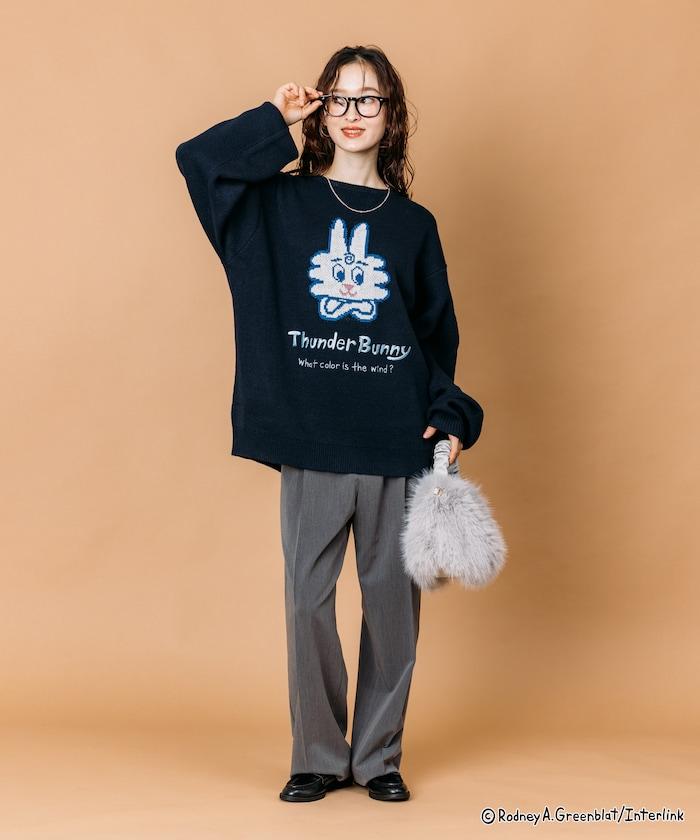 Thunder Bunny / 《Thunder Bunny》特別款寬鬆版型提花圓領針織衫【限量】