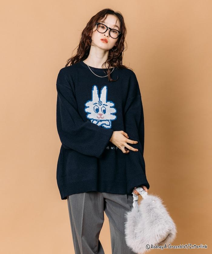 Thunder Bunny / 《Thunder Bunny》特別款寬鬆版型提花圓領針織衫【限量】