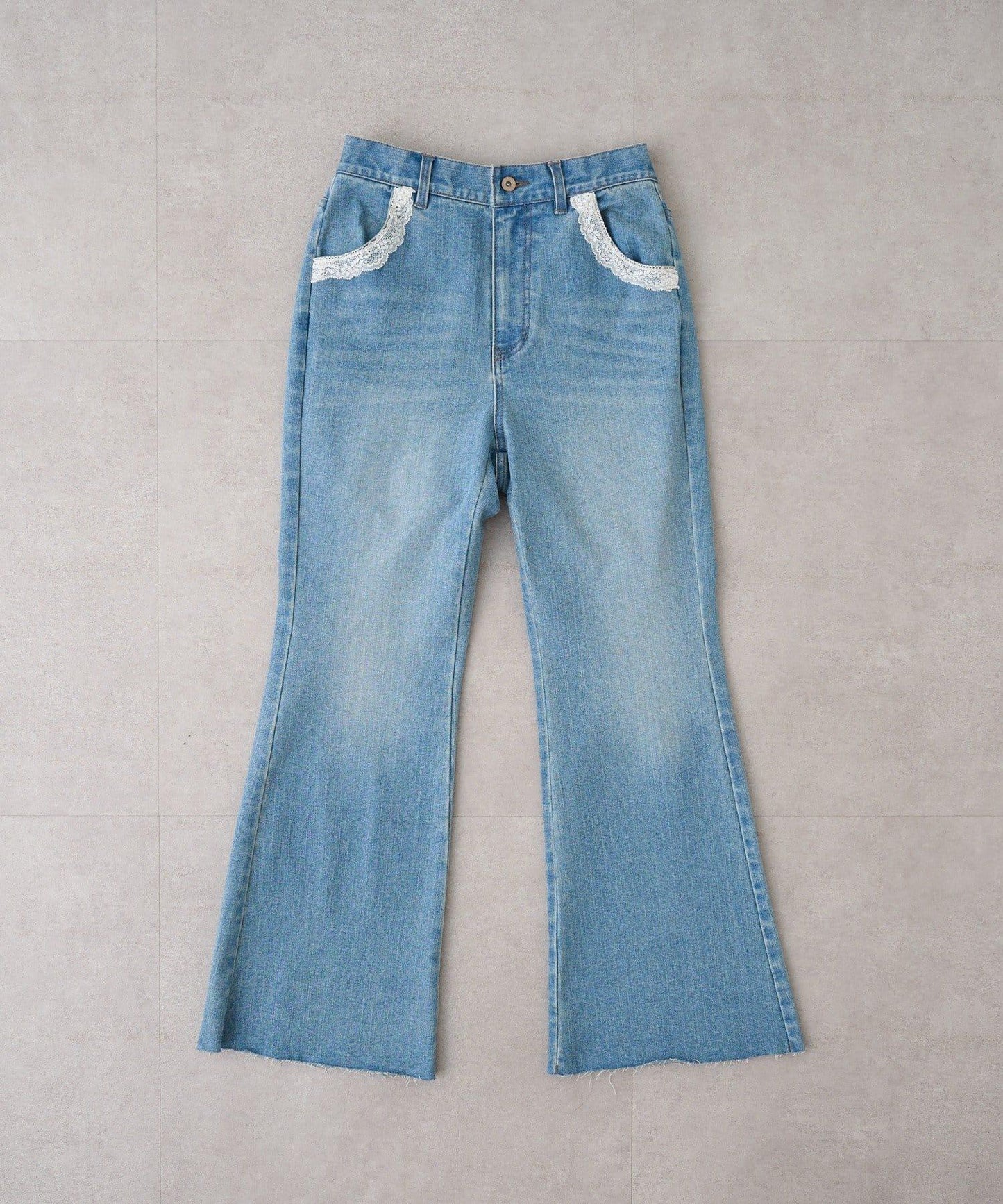 蕾絲拼接 喇叭 牛仔 褲子