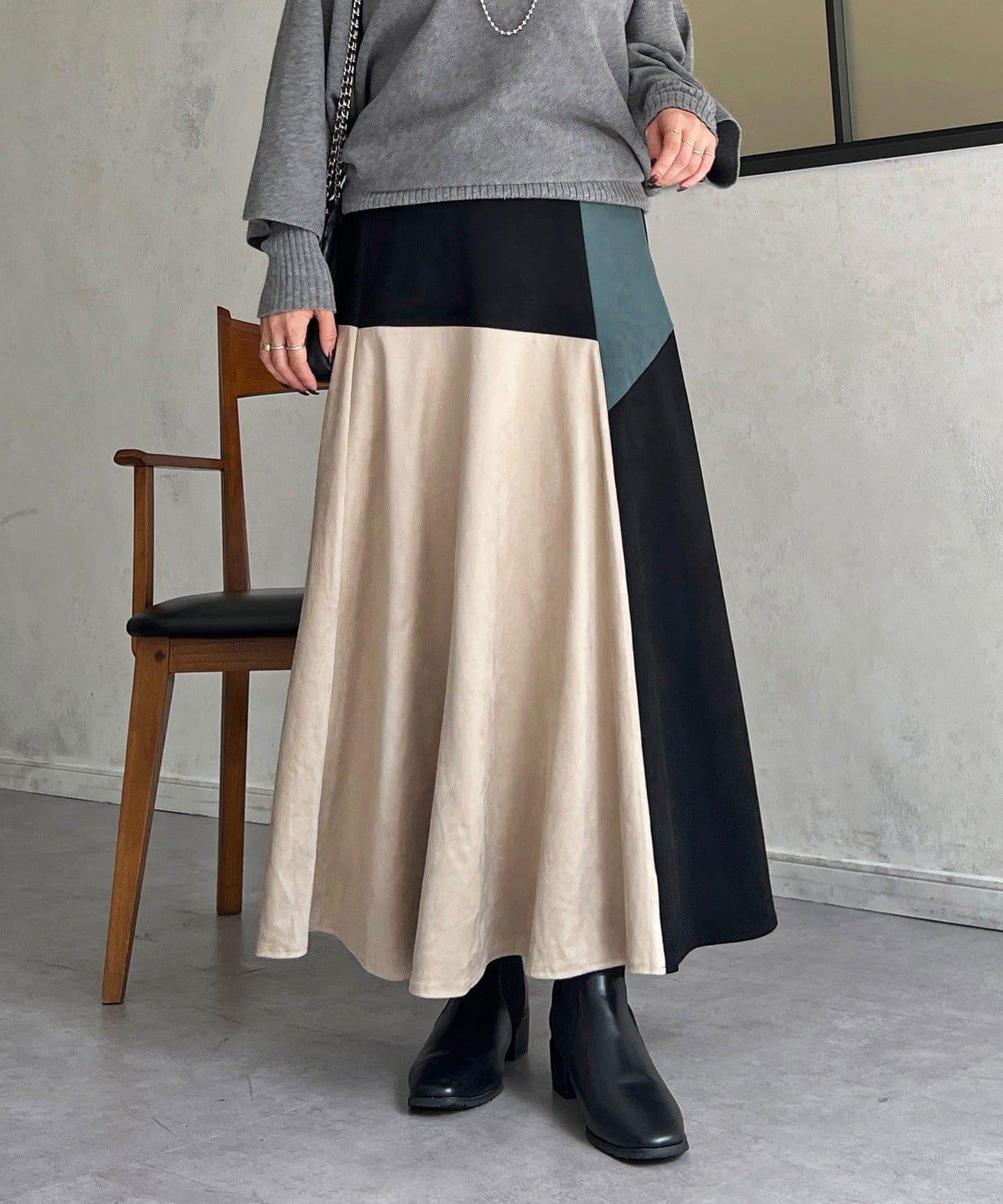 拼色麂皮半身裙