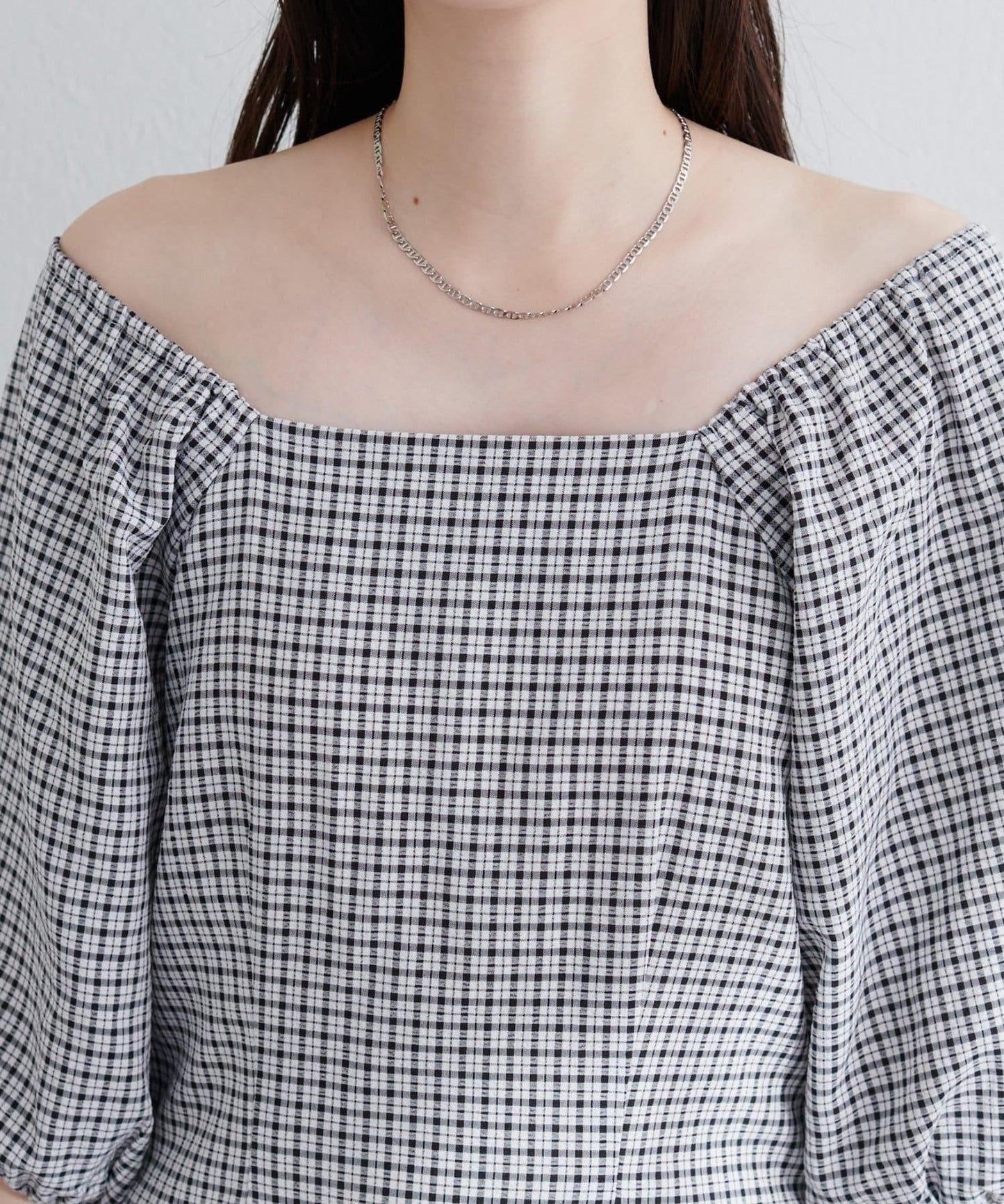 【natural couture】立體格紋泡泡袖連衣裙