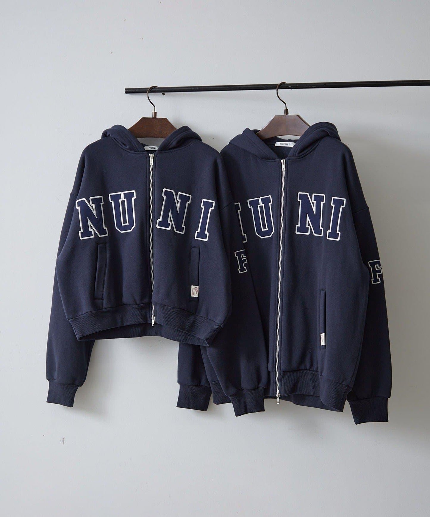 【NUNIFE】【可選兩種長度!】加絨印花連帽衛衣