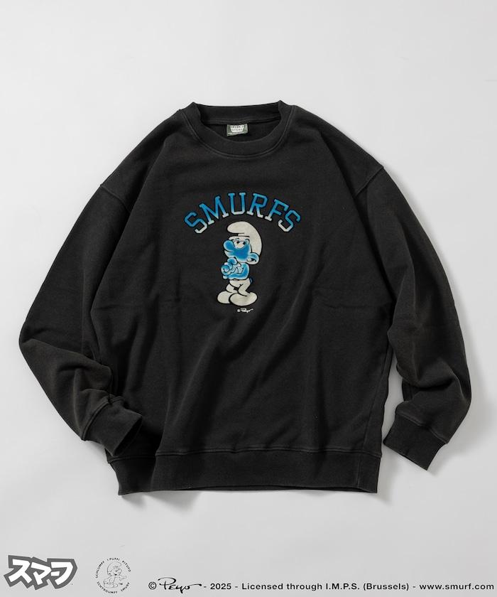 SMURFS 植絨印花圓領衛衣