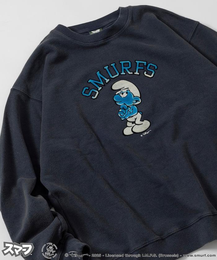 SMURFS 植絨印花圓領衛衣