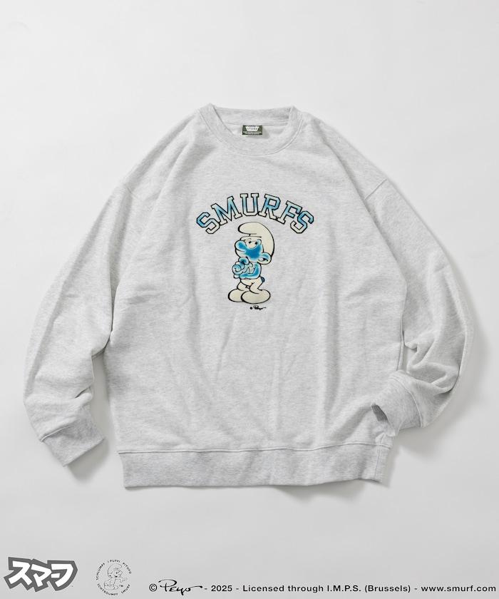 SMURFS 植絨印花圓領衛衣