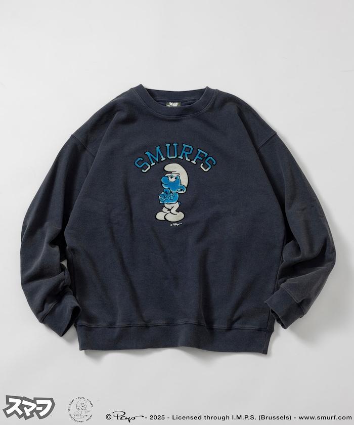SMURFS 植絨印花圓領衛衣
