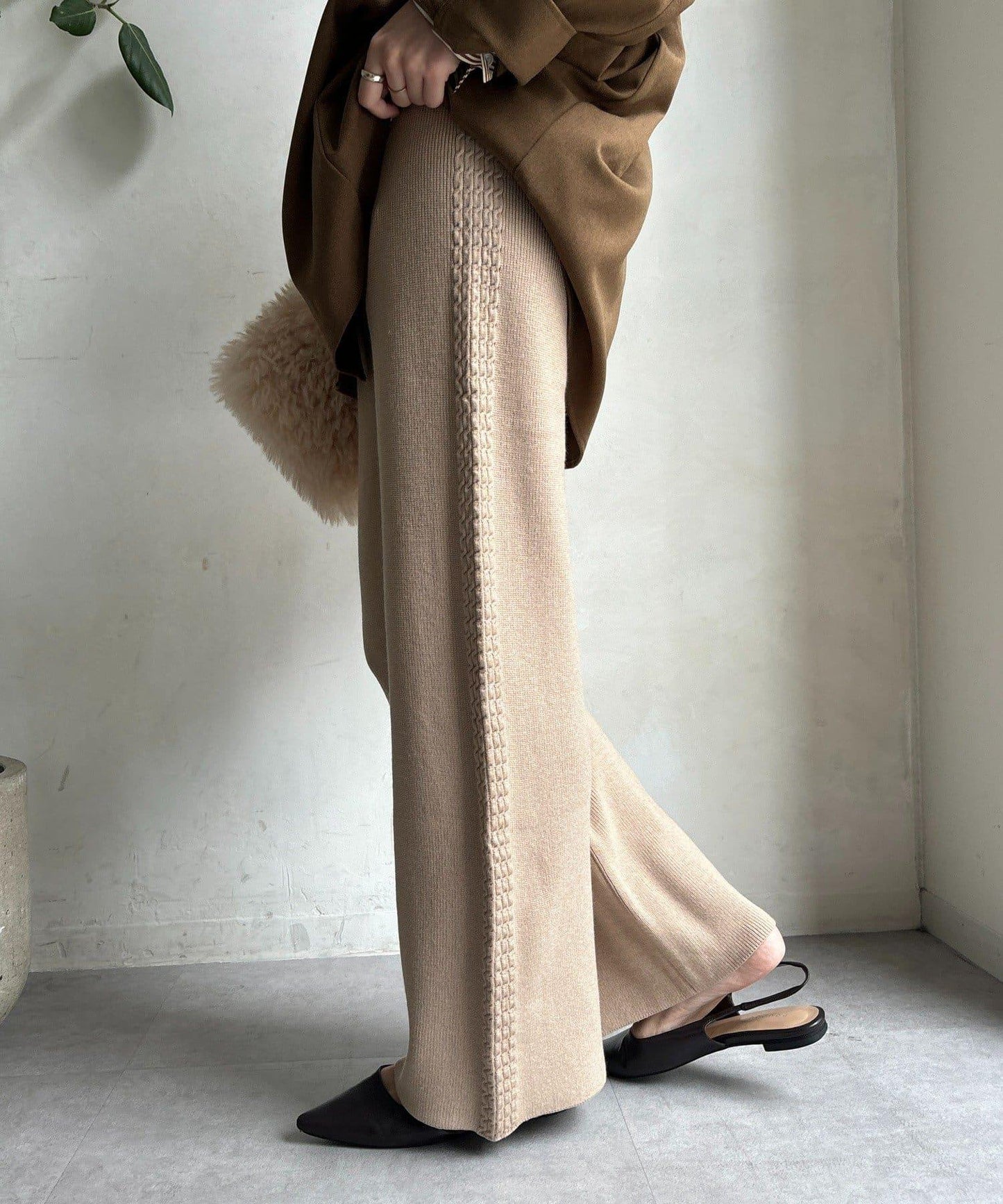 側邊編織針織褲