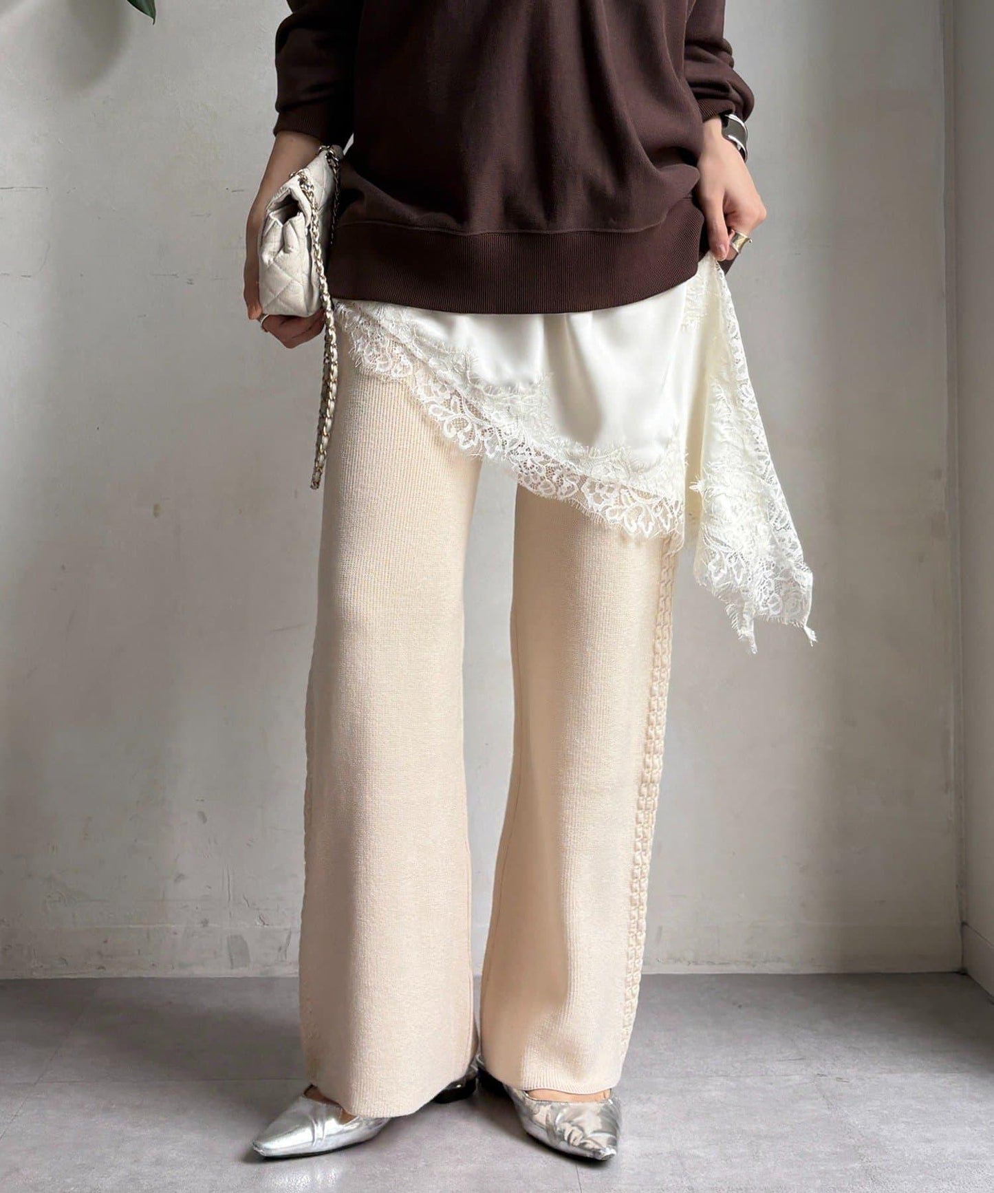 側邊編織針織褲