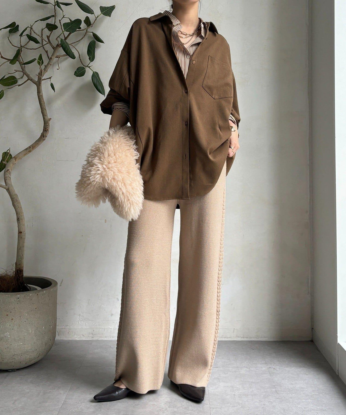 側邊編織針織褲