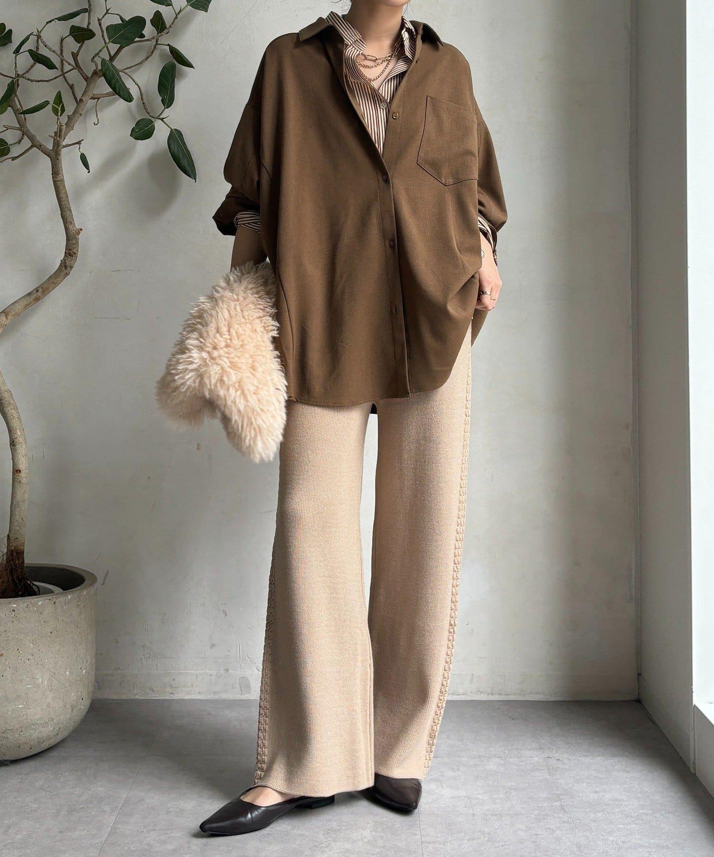 側邊編織針織褲