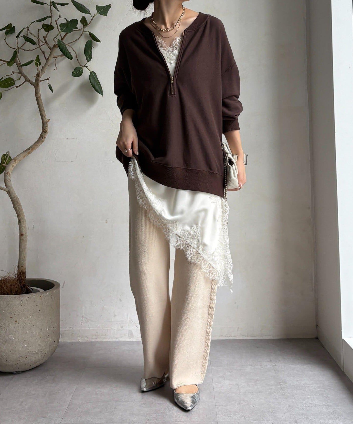 側邊編織針織褲