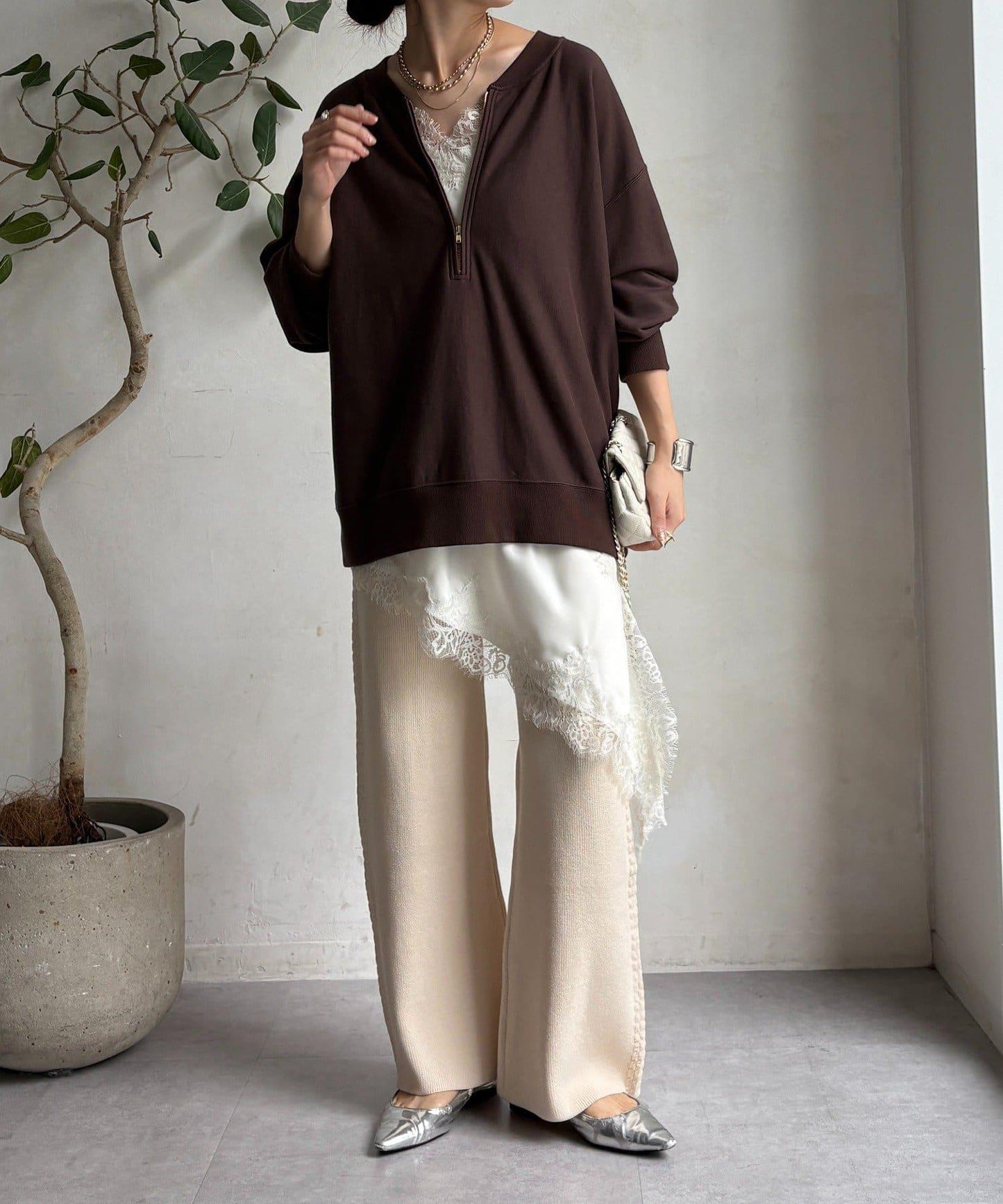 側邊編織針織褲