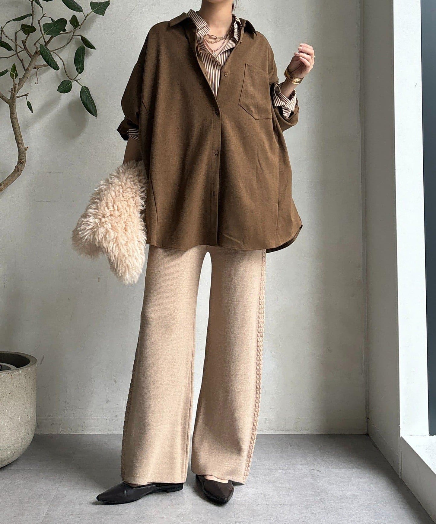 側邊編織針織褲