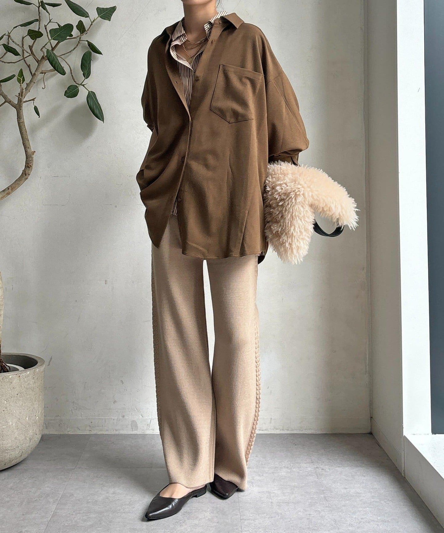 側邊編織針織褲