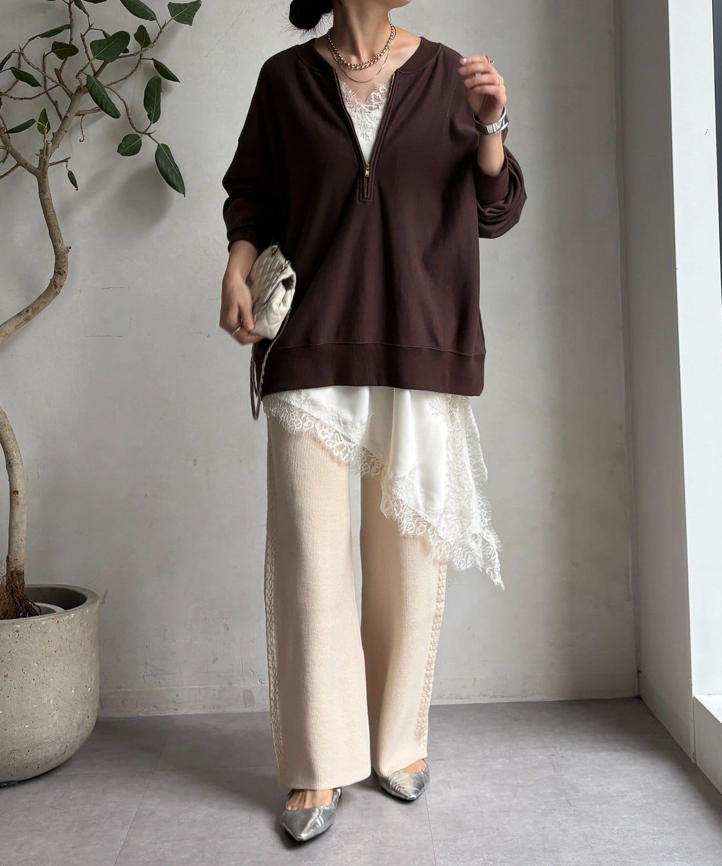 側邊編織針織褲