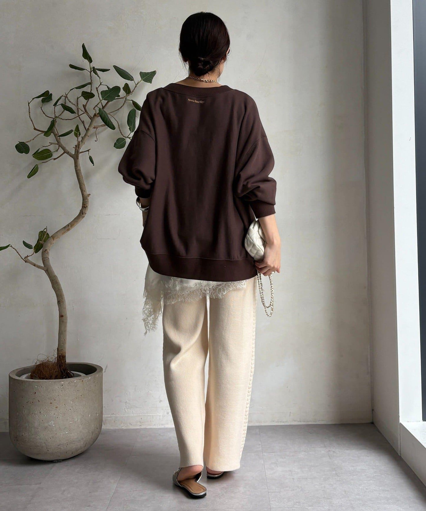 側邊編織針織褲