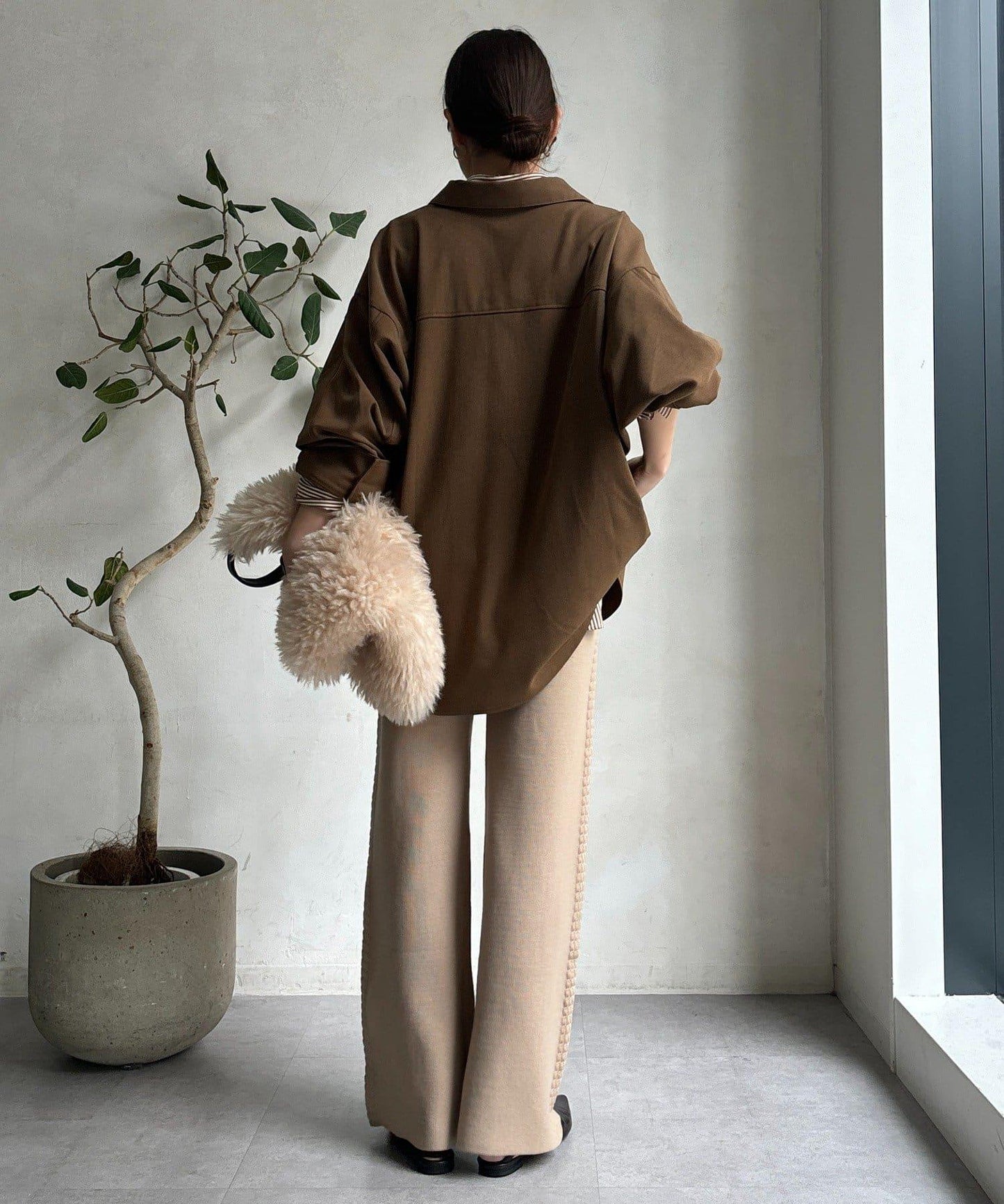 側邊編織針織褲