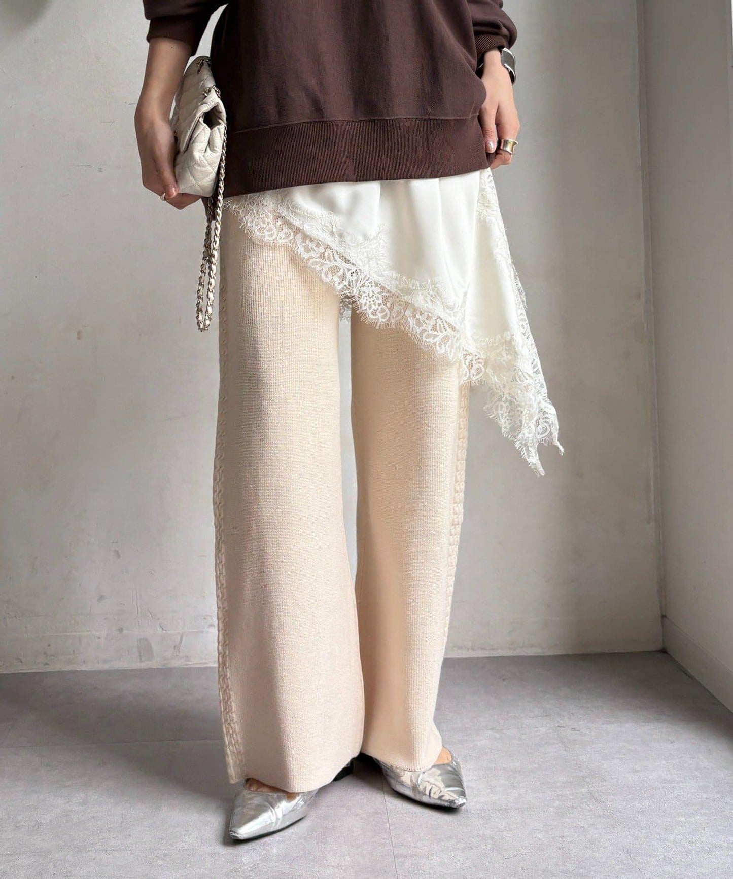 側邊編織針織褲