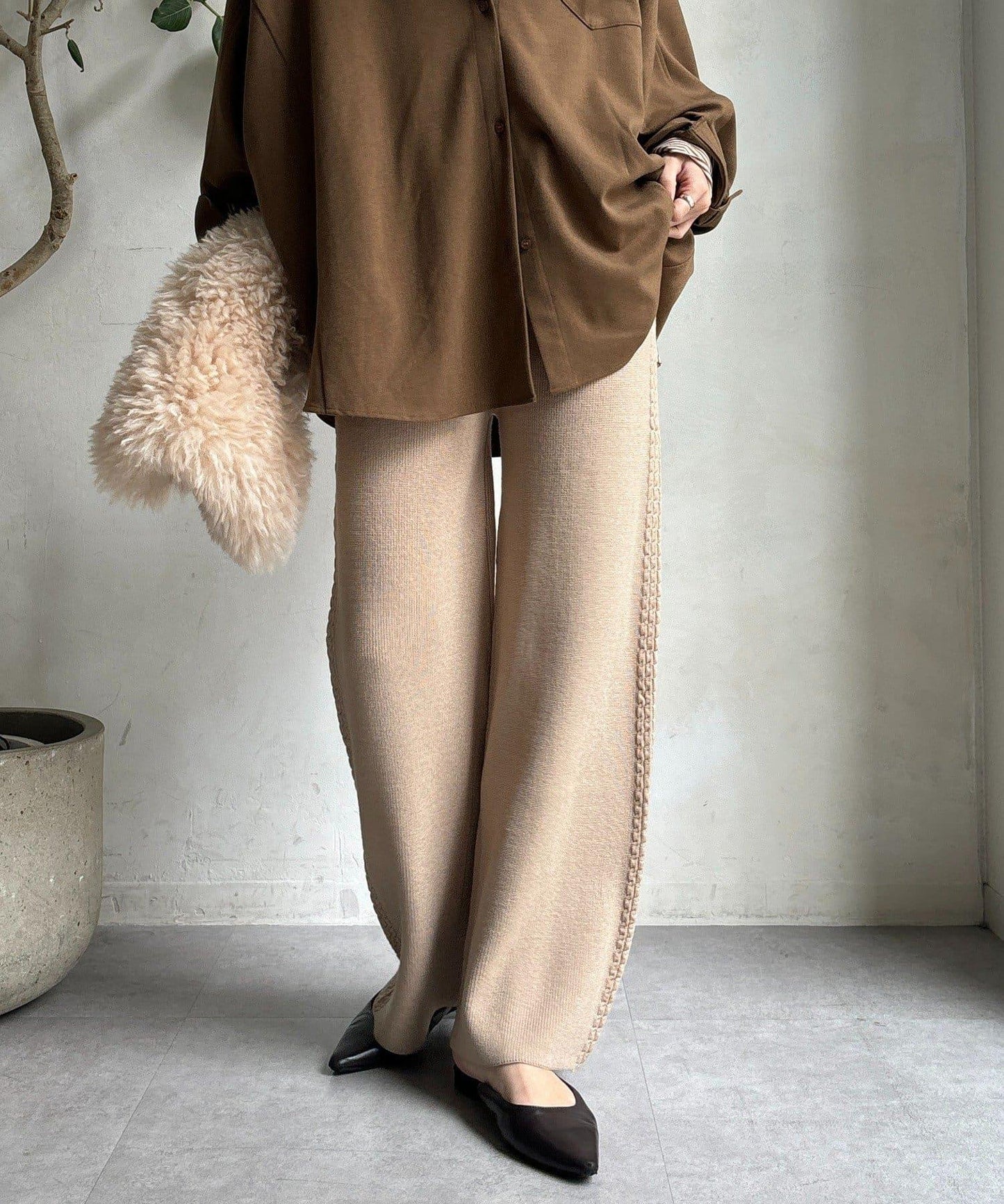 側邊編織針織褲