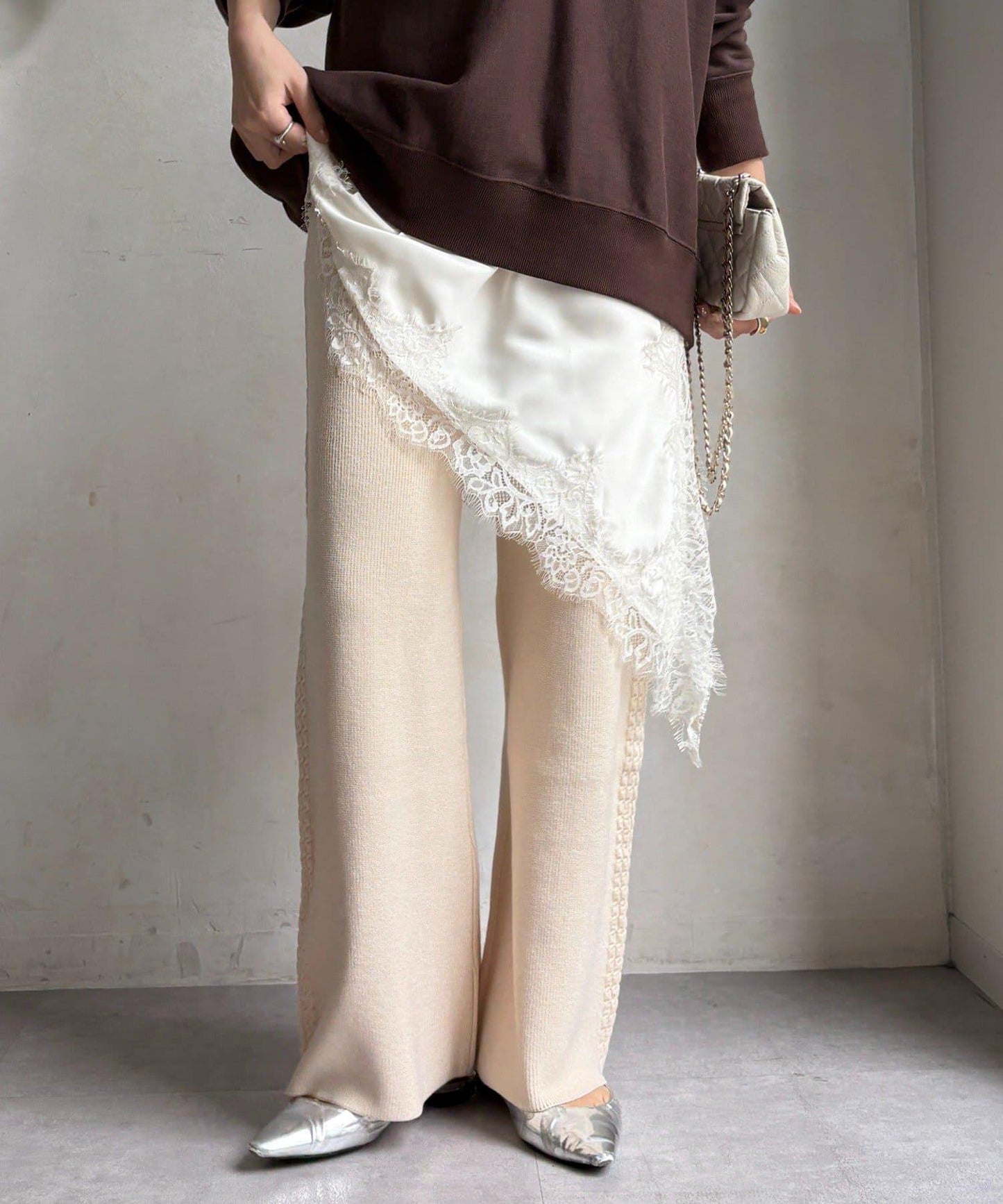 側邊編織針織褲