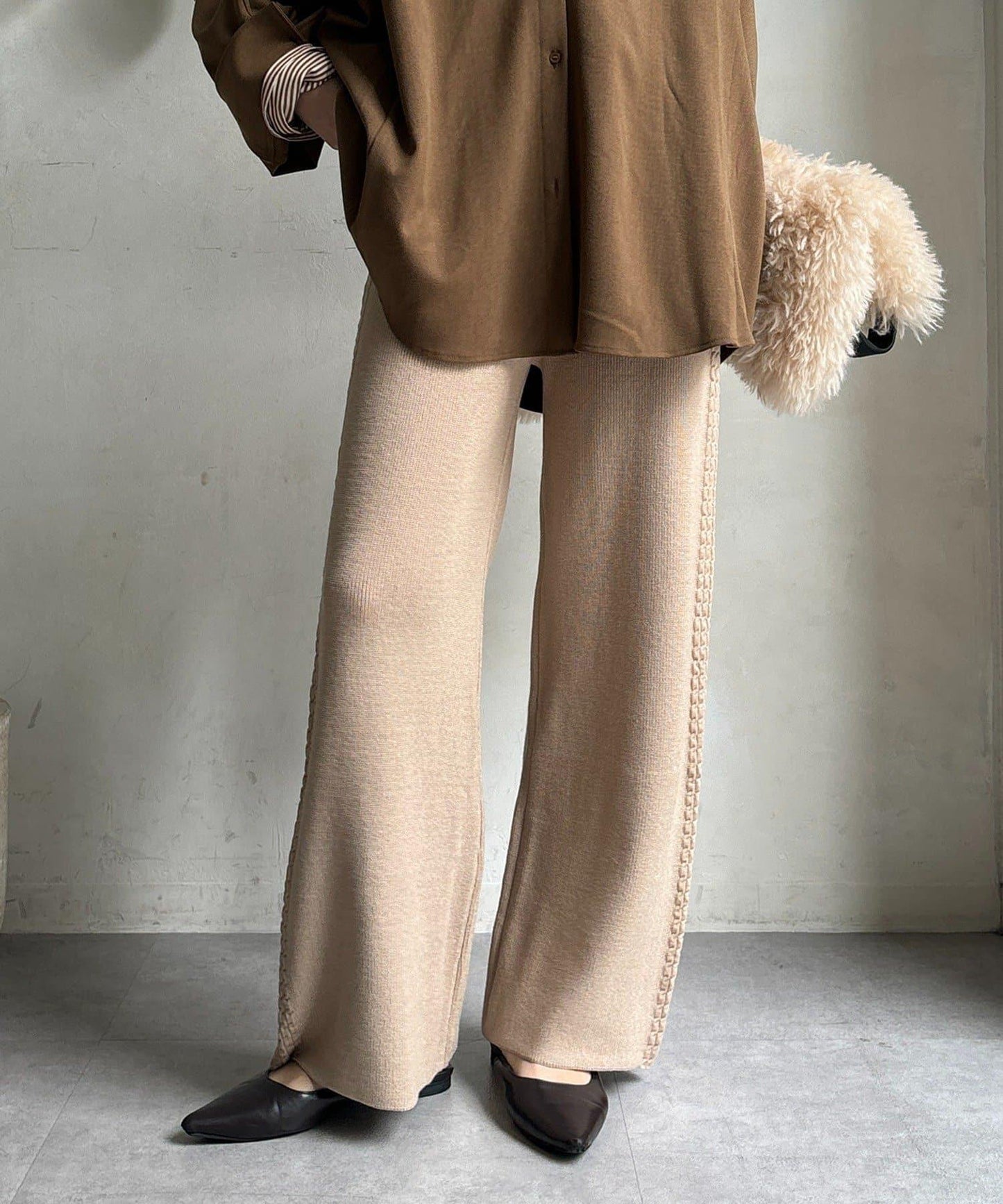 側邊編織針織褲