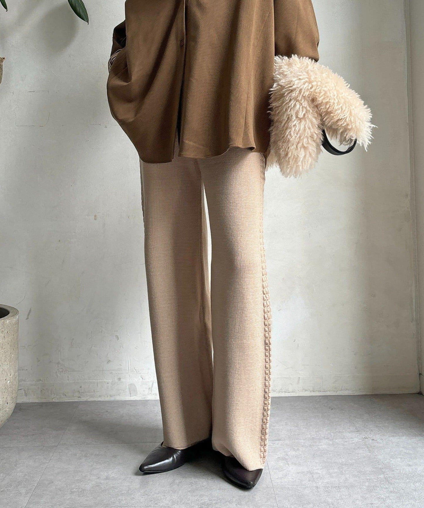 側邊編織針織褲