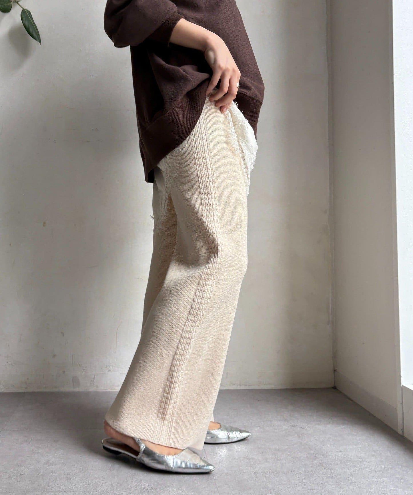 側邊編織針織褲