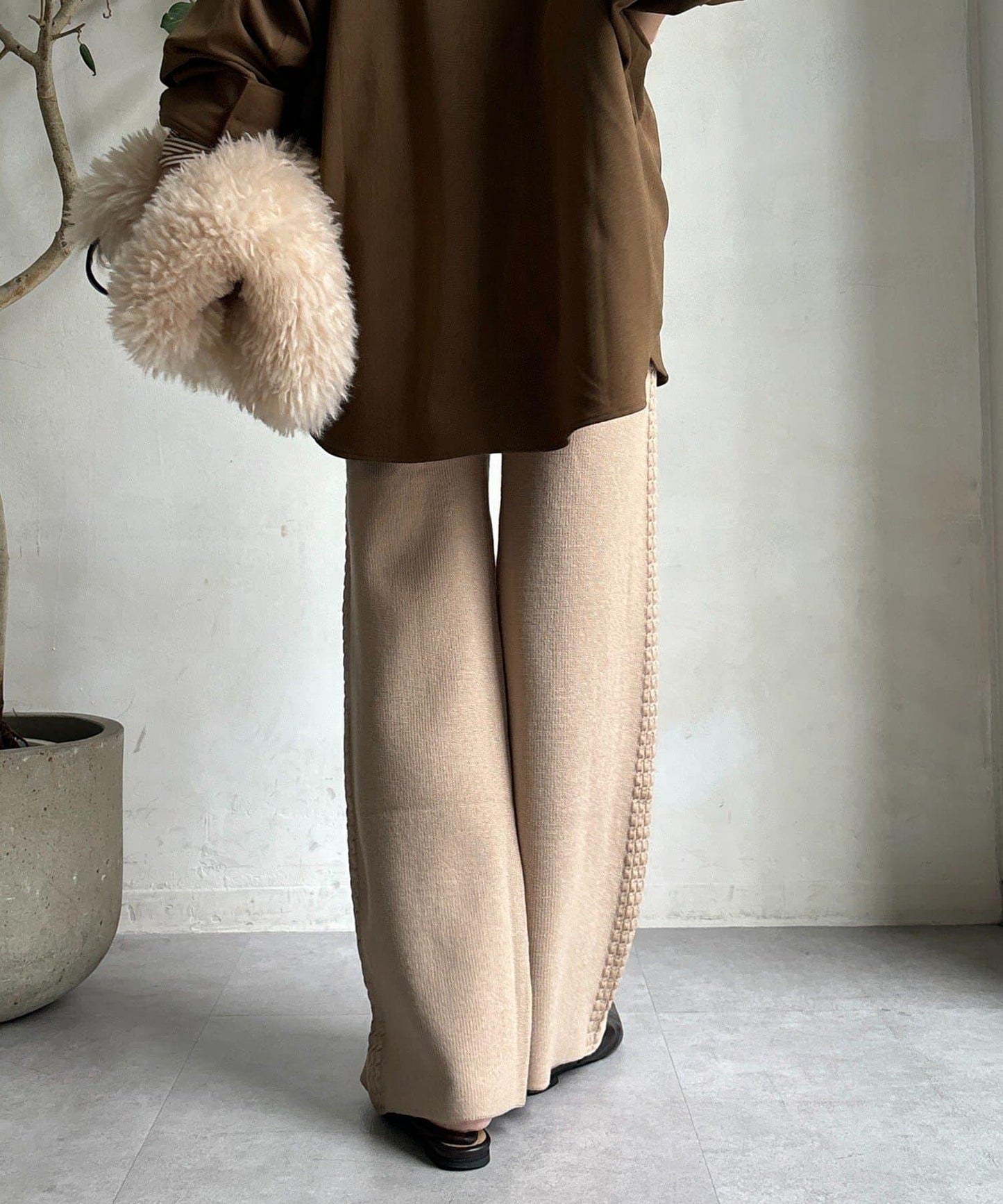 側邊編織針織褲