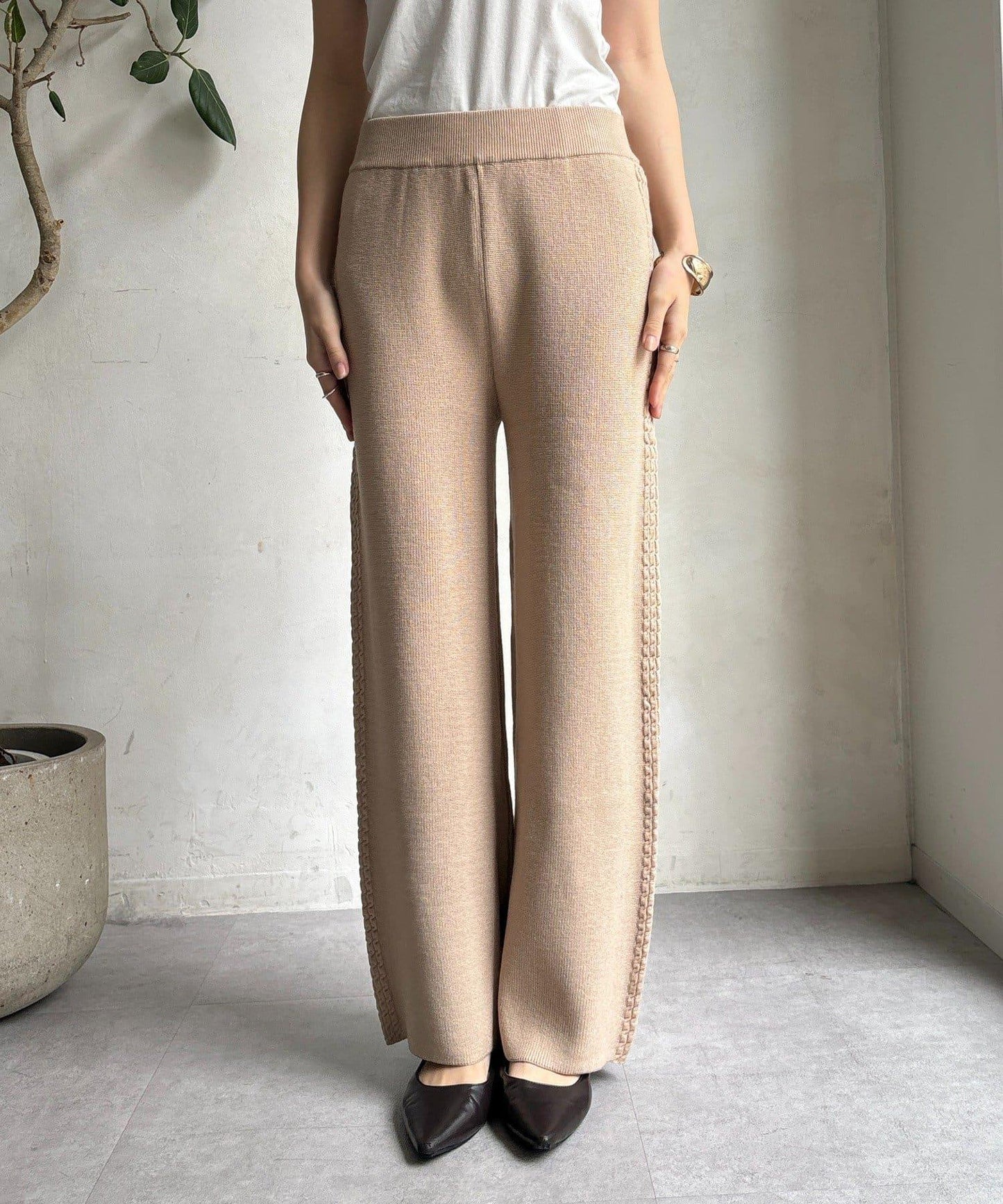 側邊編織針織褲