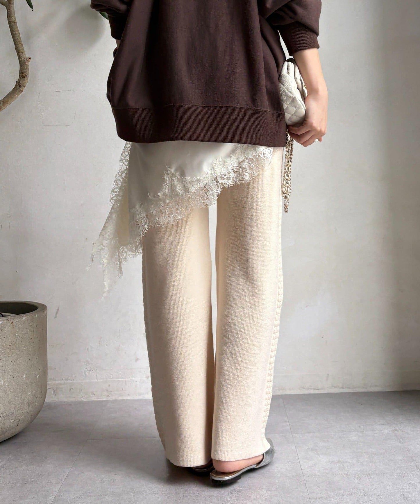 側邊編織針織褲