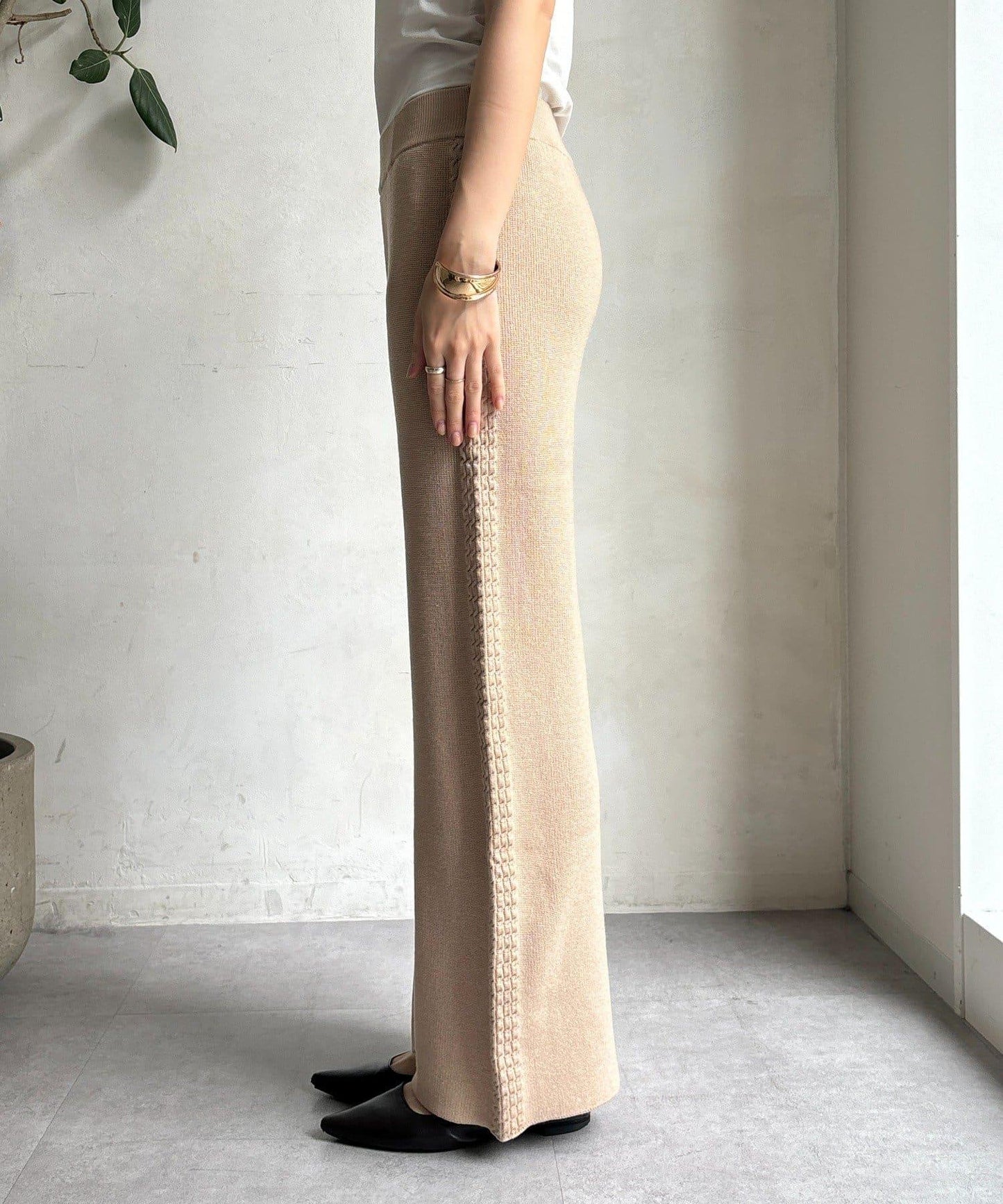 側邊編織針織褲