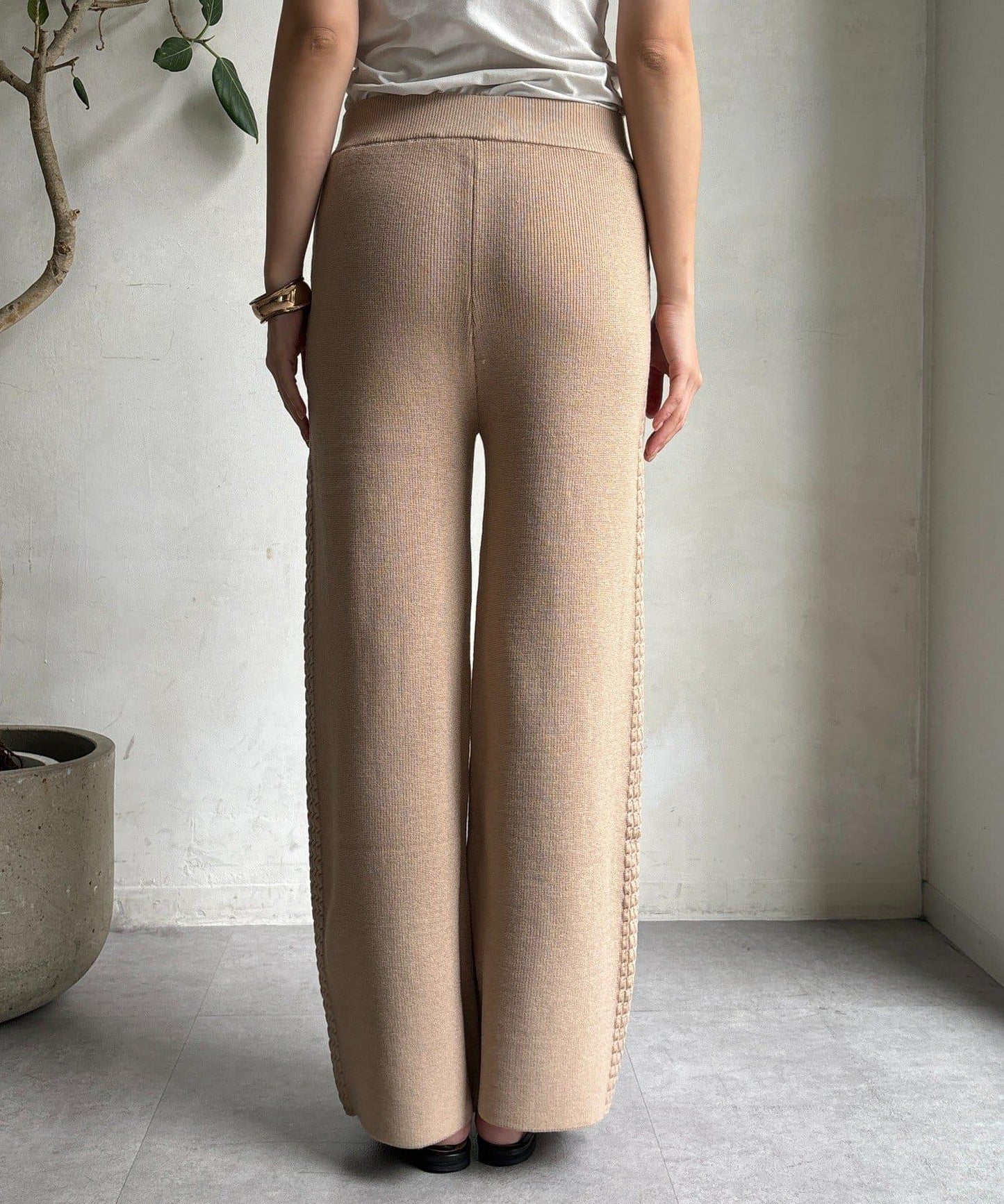 側邊編織針織褲