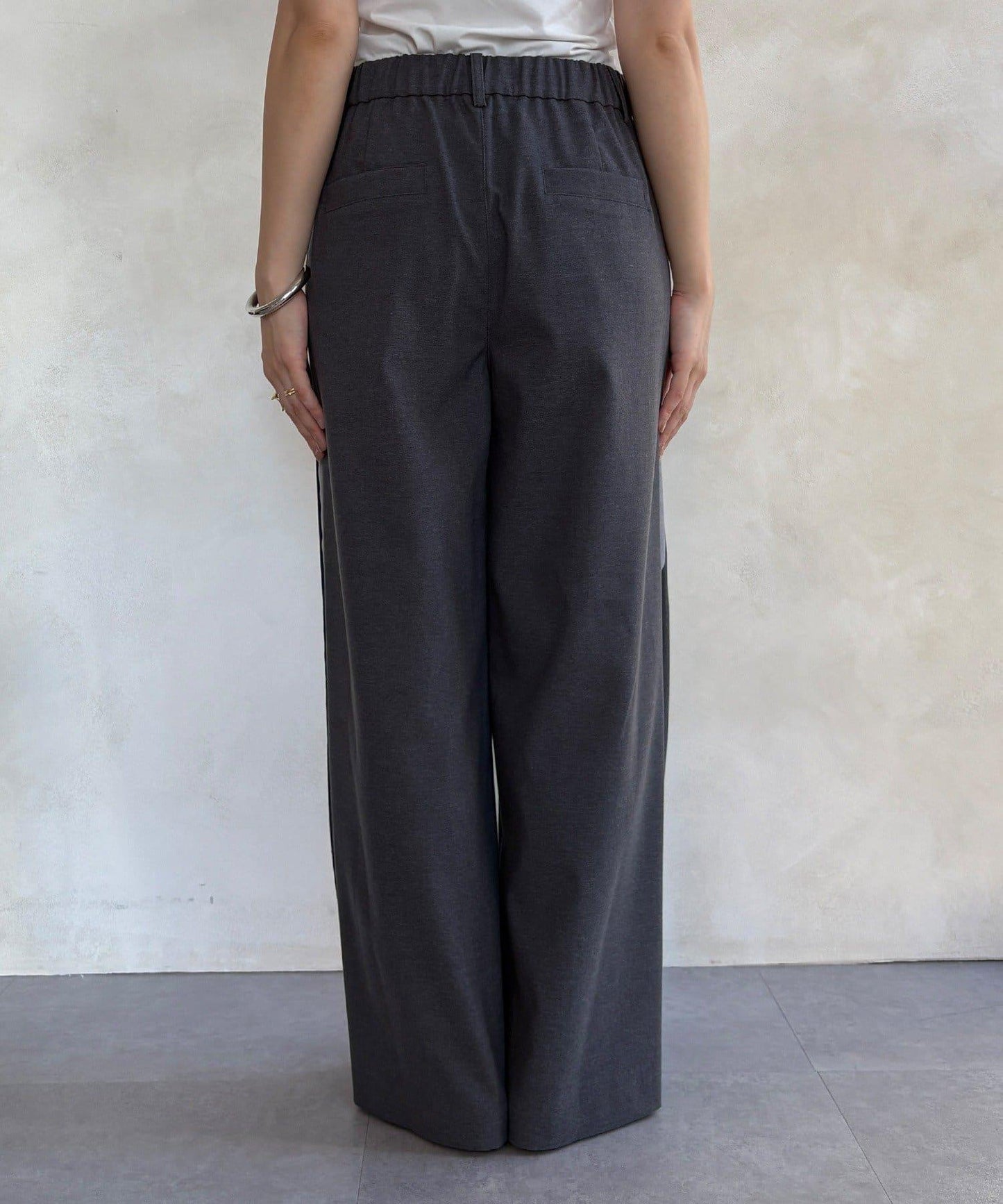 側邊條紋寬腿褲