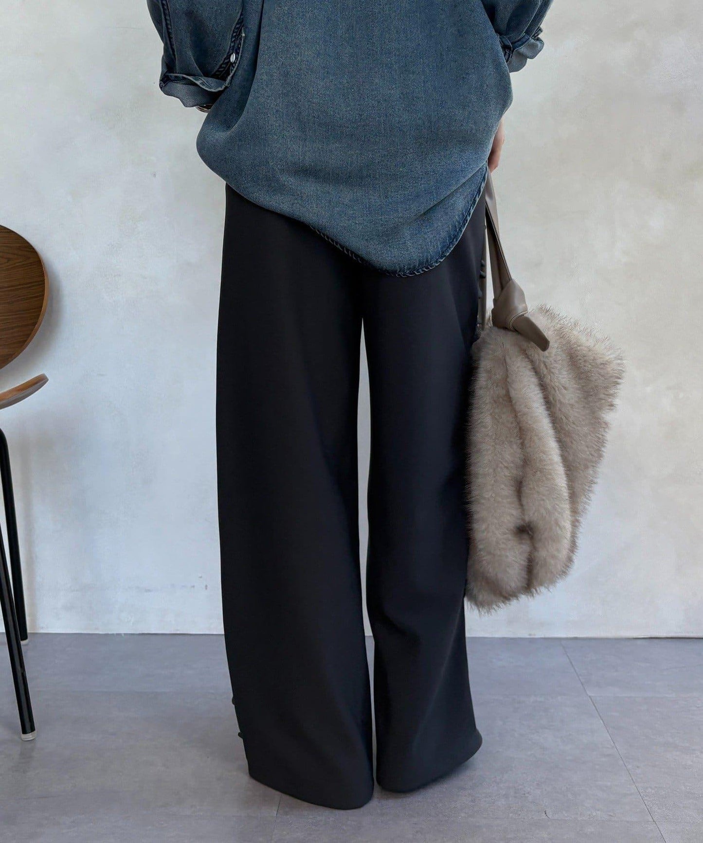 剪裁喬其紗側邊荷葉邊褲