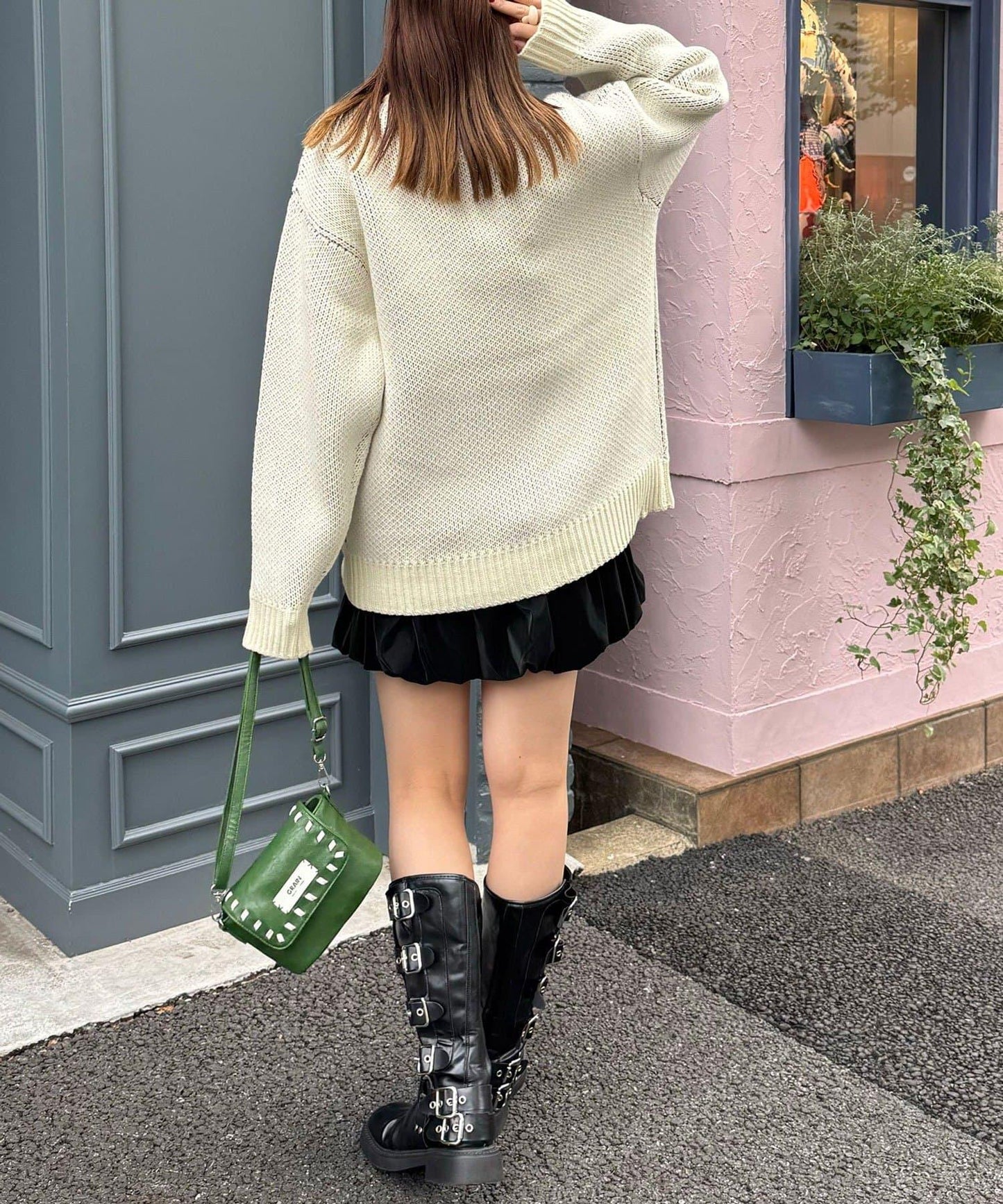 低密度提花拼接寬鬆針織衫