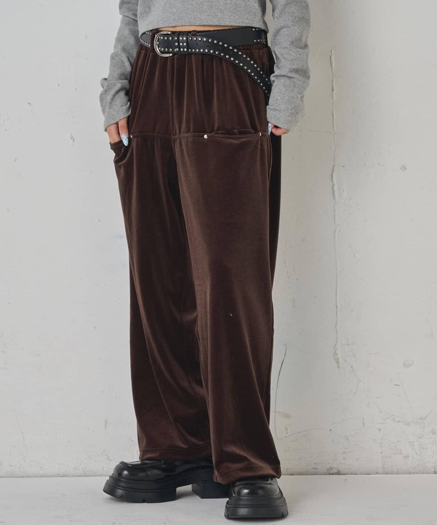 側袋天鵝絨長褲